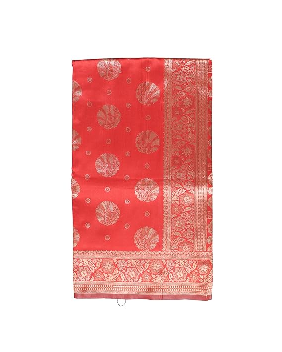 AMOLIKA Women's Banarasi Red Silk Saree With Unstitched Blouse Piece AM-1285