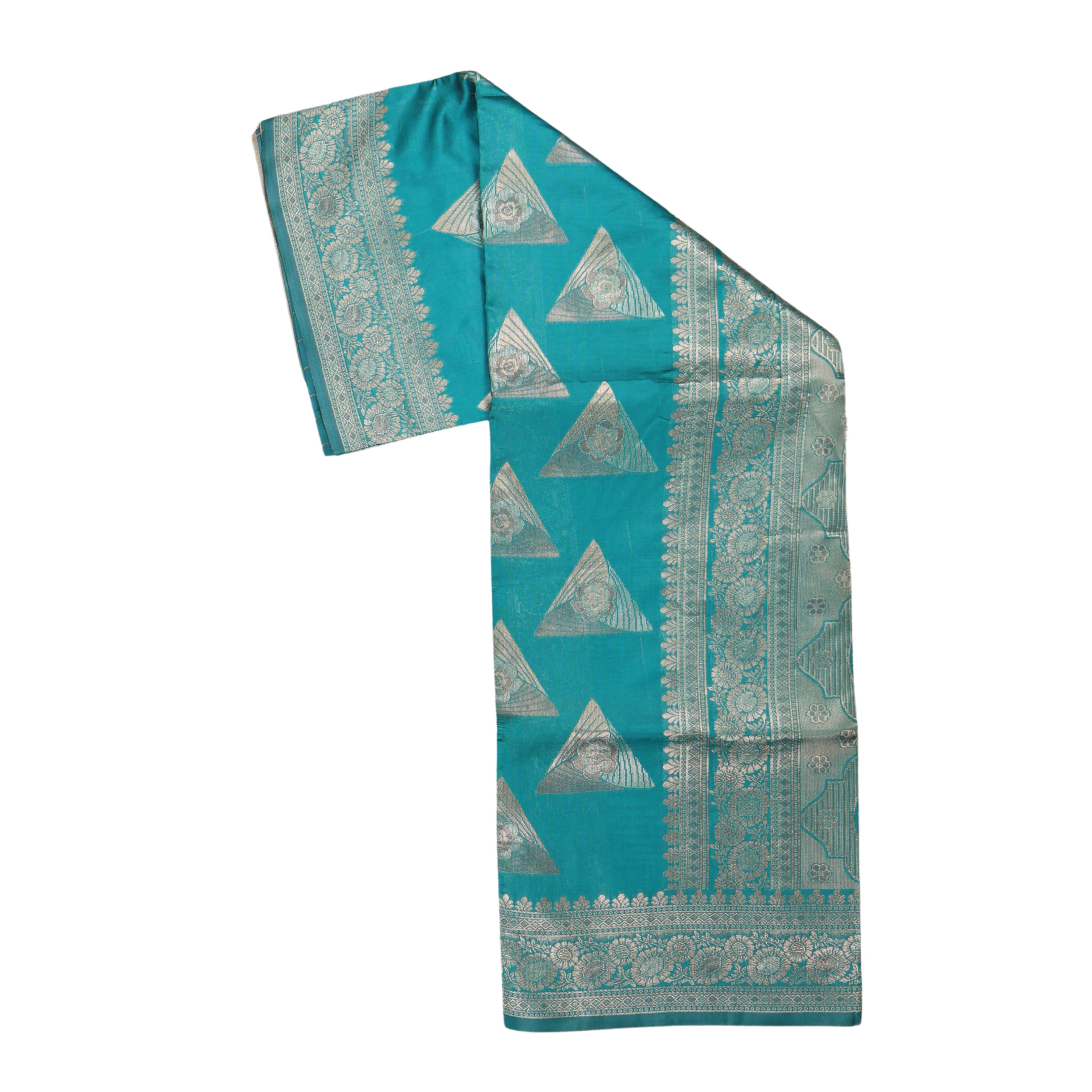 AMOLIKA Women's Banarasi Sky Blue Silk Saree With Unstitched Blouse Piece AM-1419