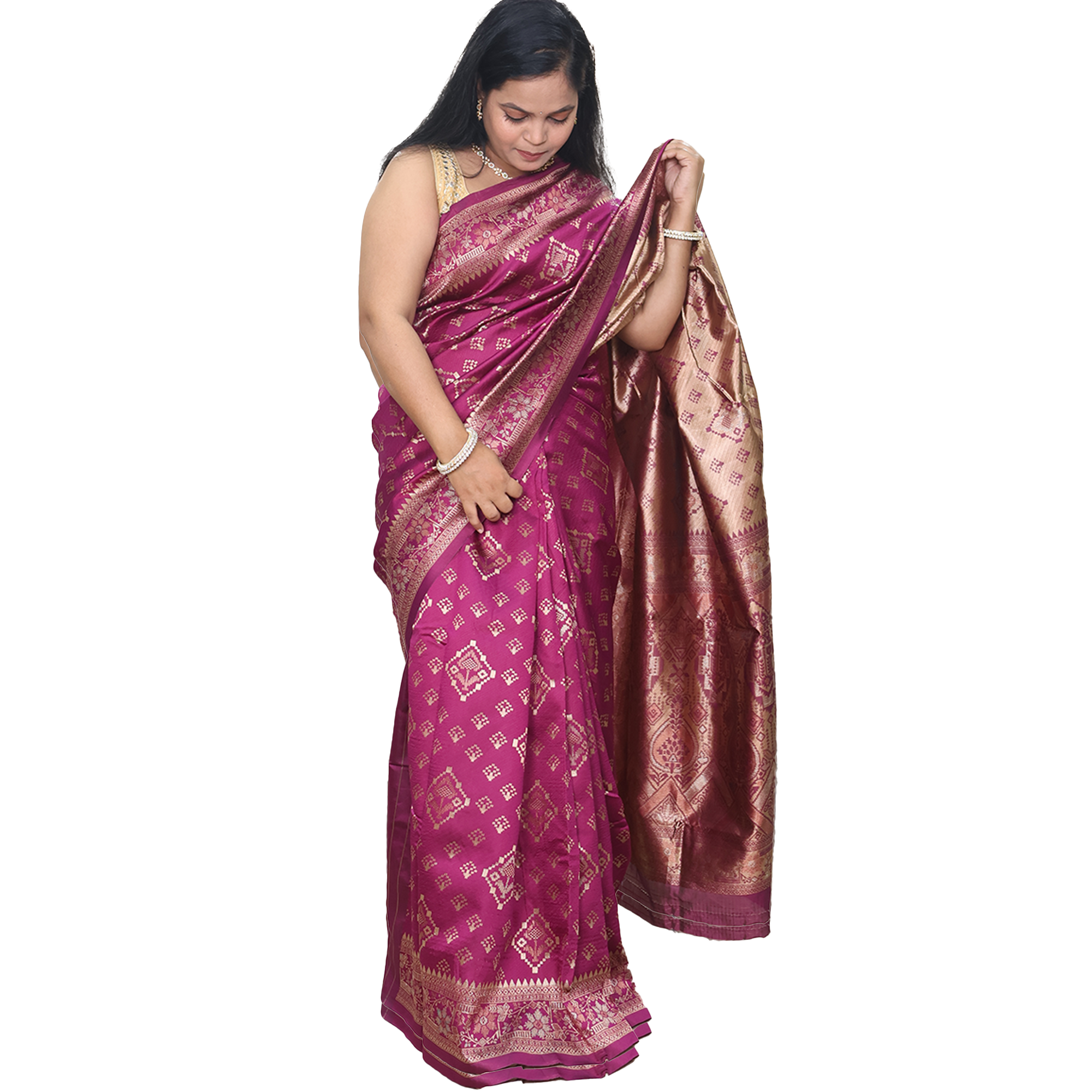 Amolika Sarees Wine Banarasi Silk Saree With Classic Zari Weaving & Unstitched Blouse