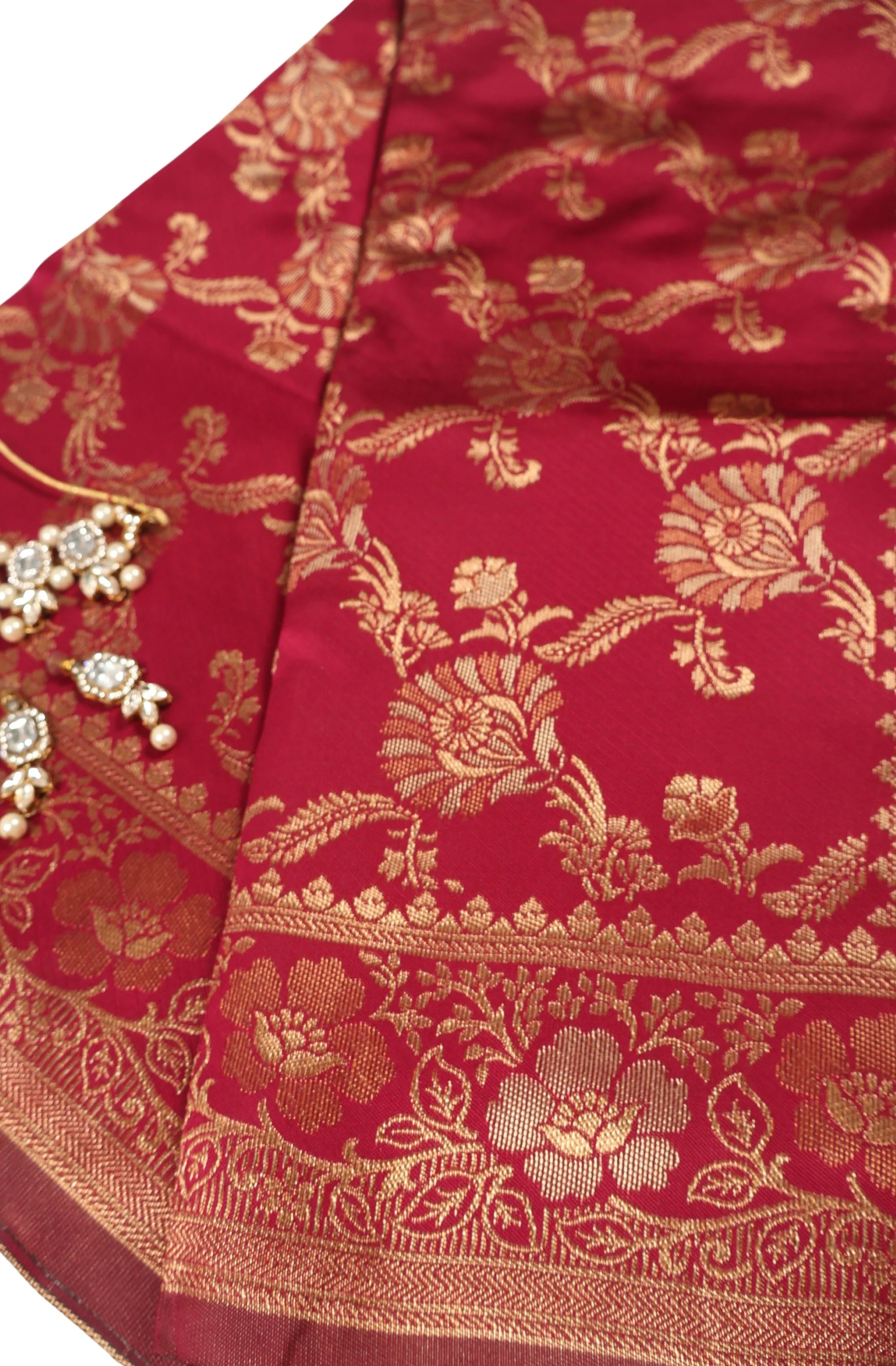 AMOLIKA Women's Banarasi Red Silk Saree With Unstitched Blouse Piece AM-1287