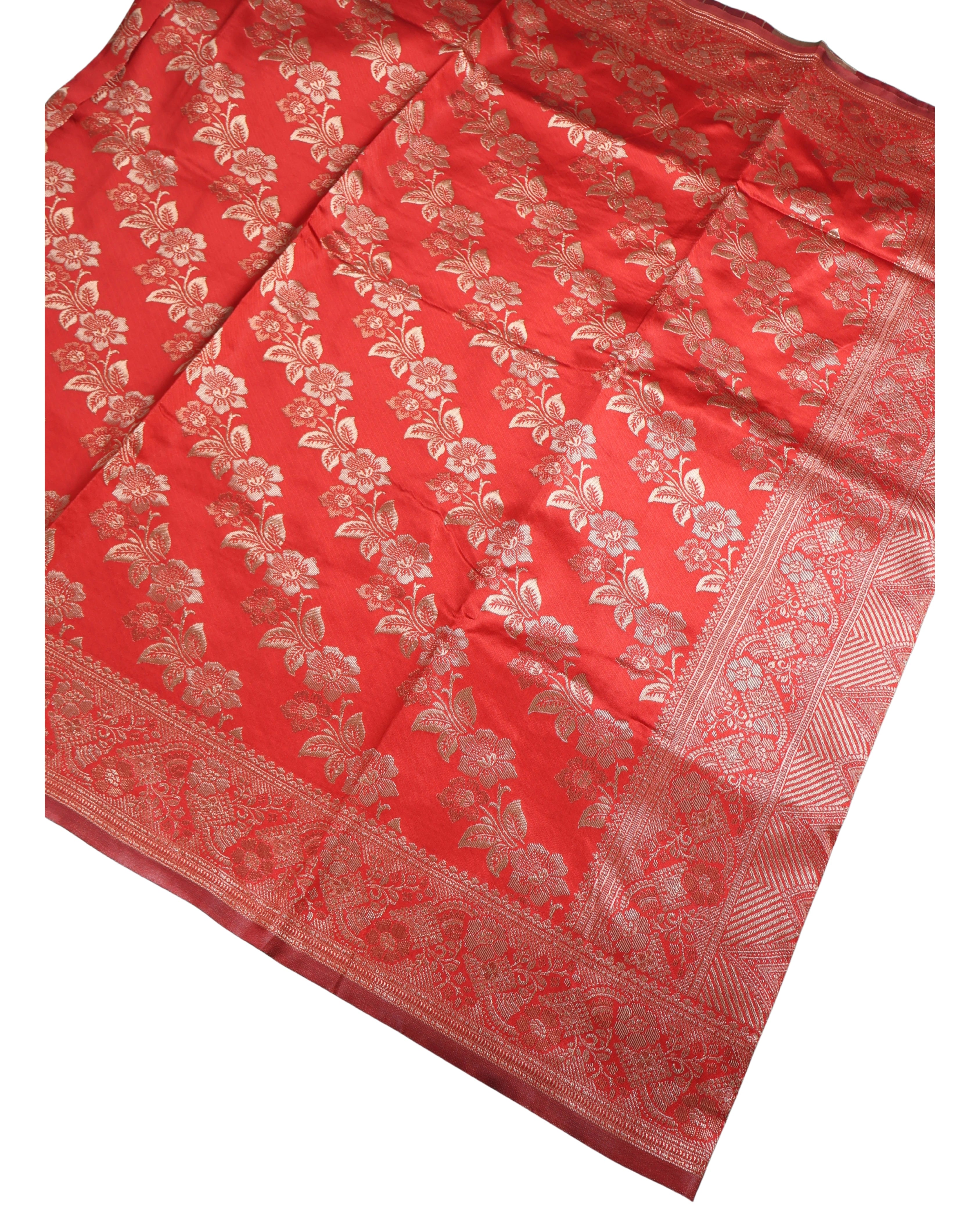 AMOLIKA Women's Banarasi Red Silk Saree With Unstitched Blouse Piece AM-1312