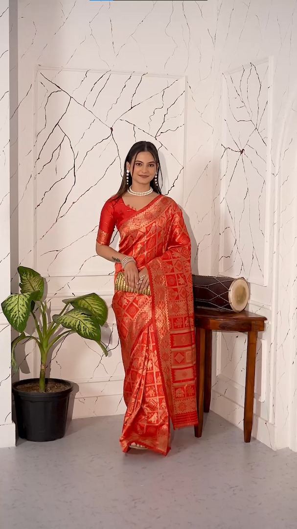 Amolika Sarees Red Magic Silk Saree Heavy Zari Woven Border Festive Wedding Wear With Unstitched Blouse