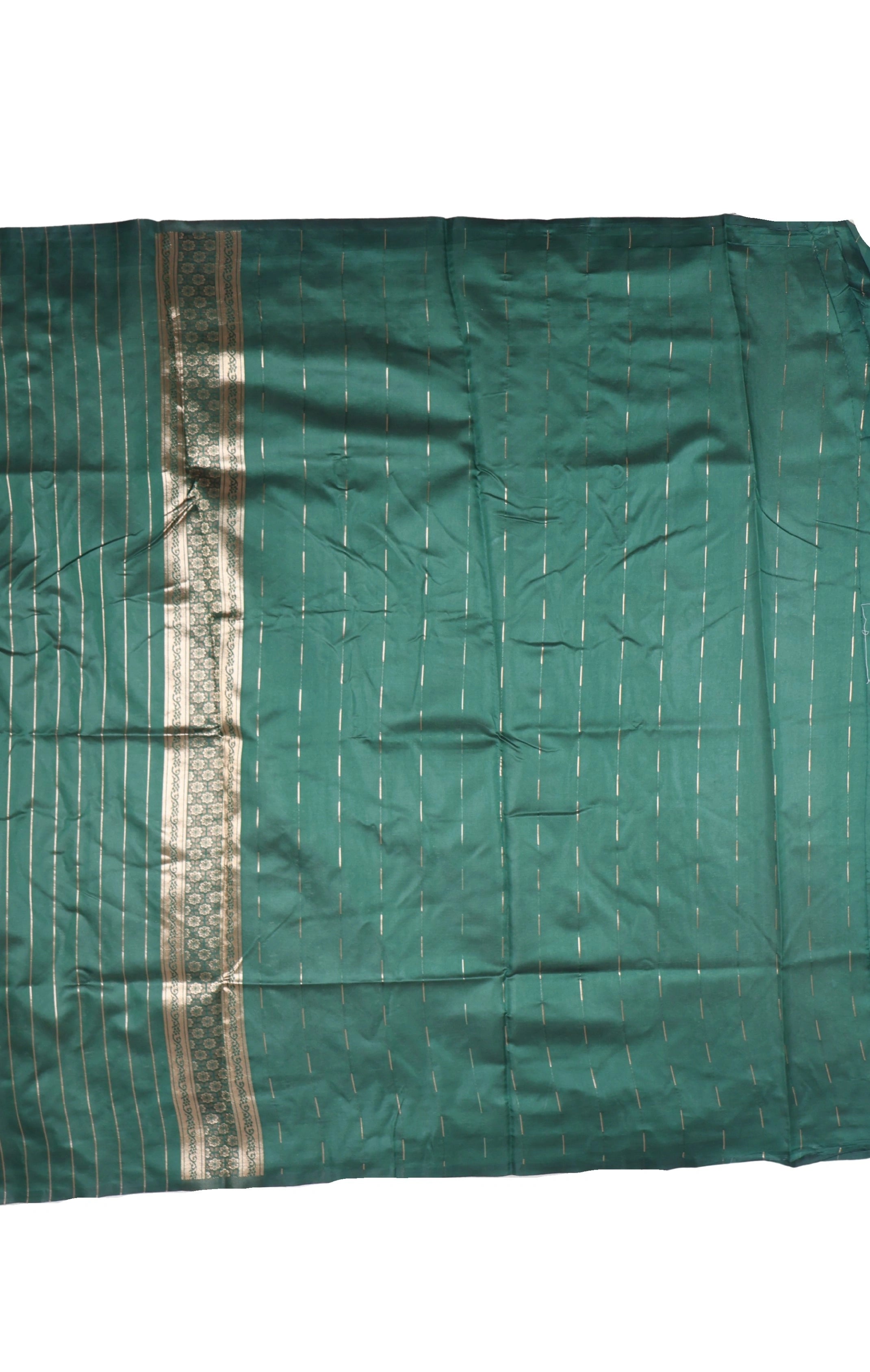 AMOLIKA Women's Banarasi Bottle Green Silk Saree With Unstitched Blouse Piece AM-1286