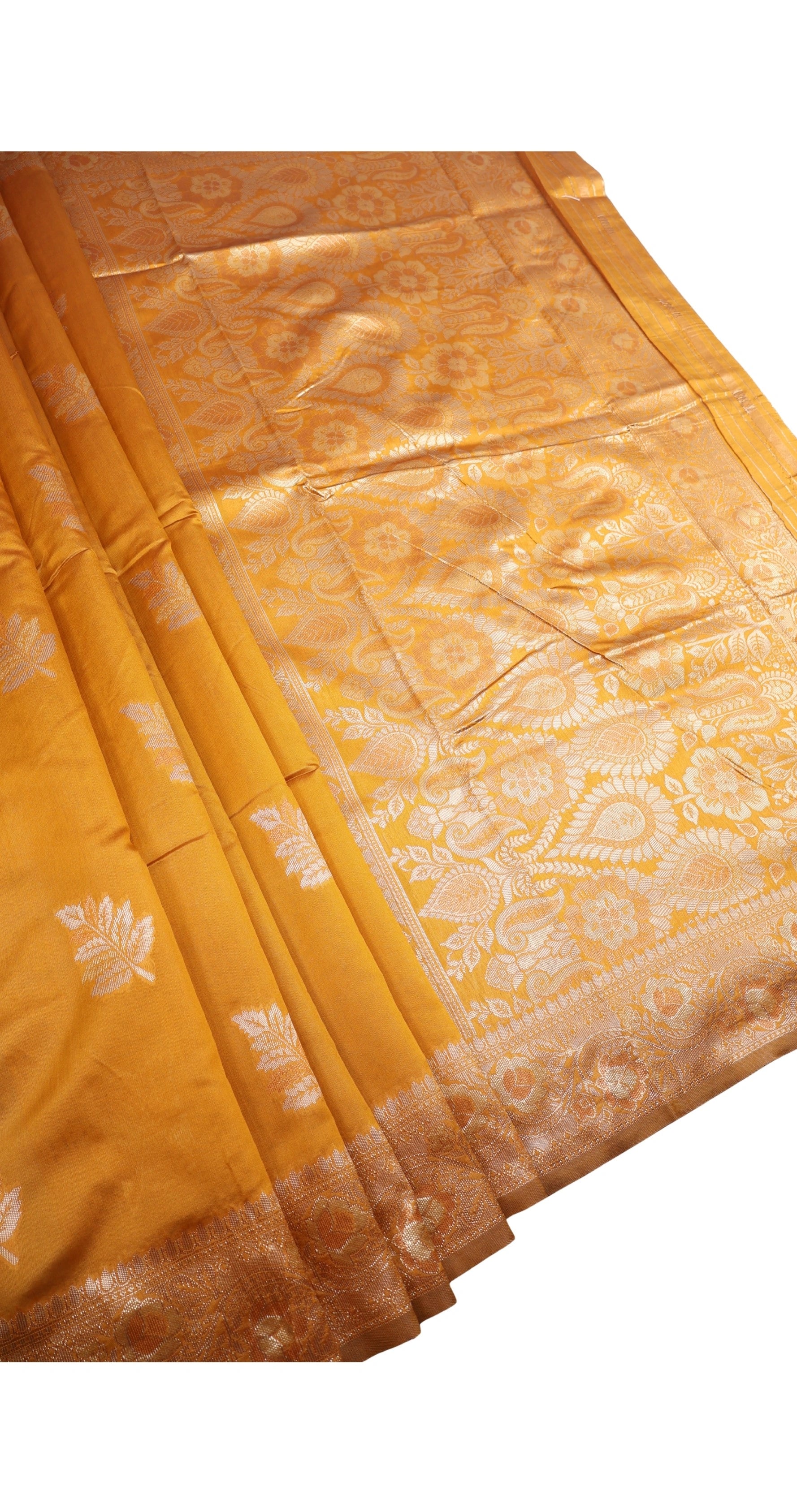 AMOLIKA Women's Banarasi Mustard Silk Saree With Unstitched Blouse Piece AM-1314