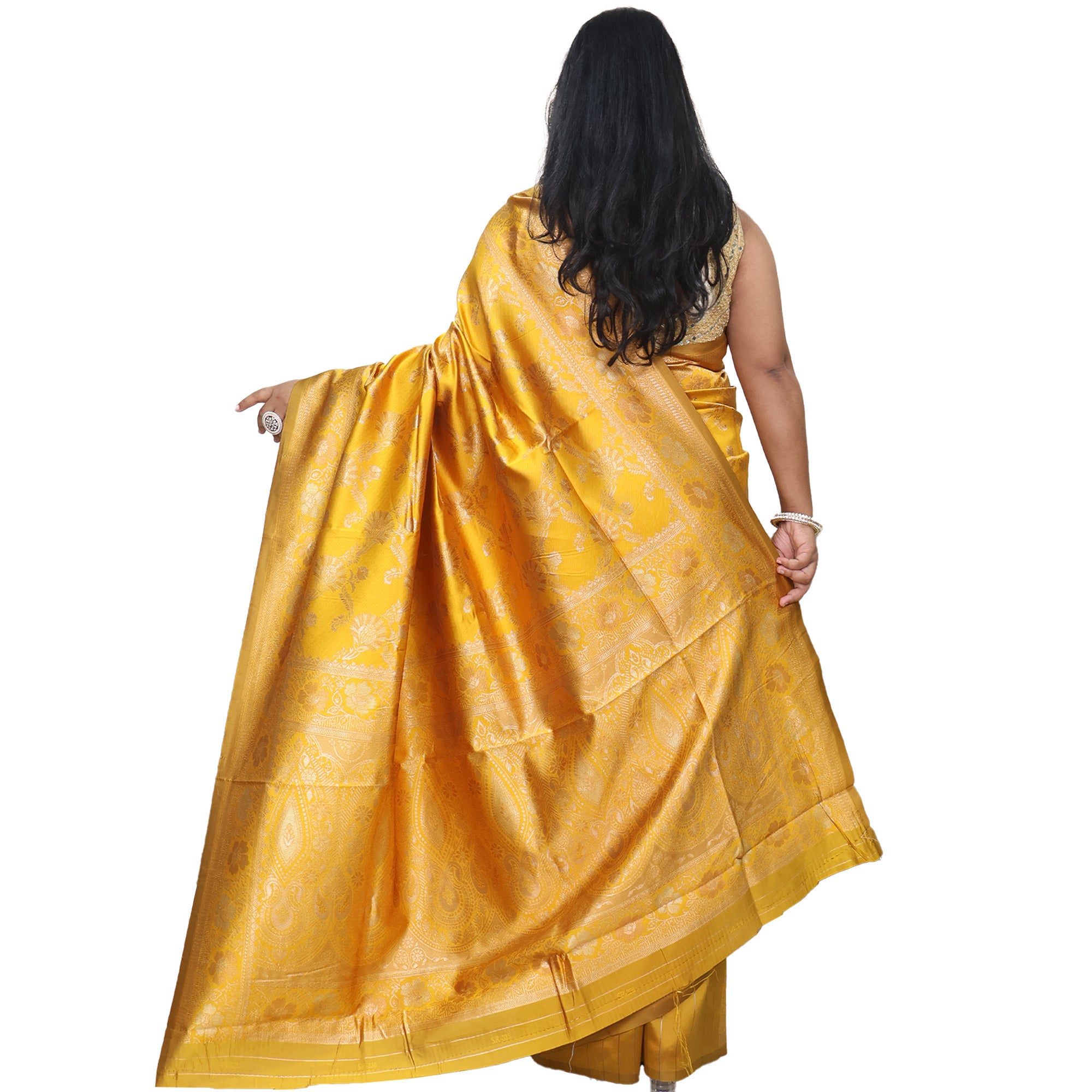 Amolika Sarees Mustard Banarasi Silk Saree With Traditional Zari Work With Unstitched Blouse