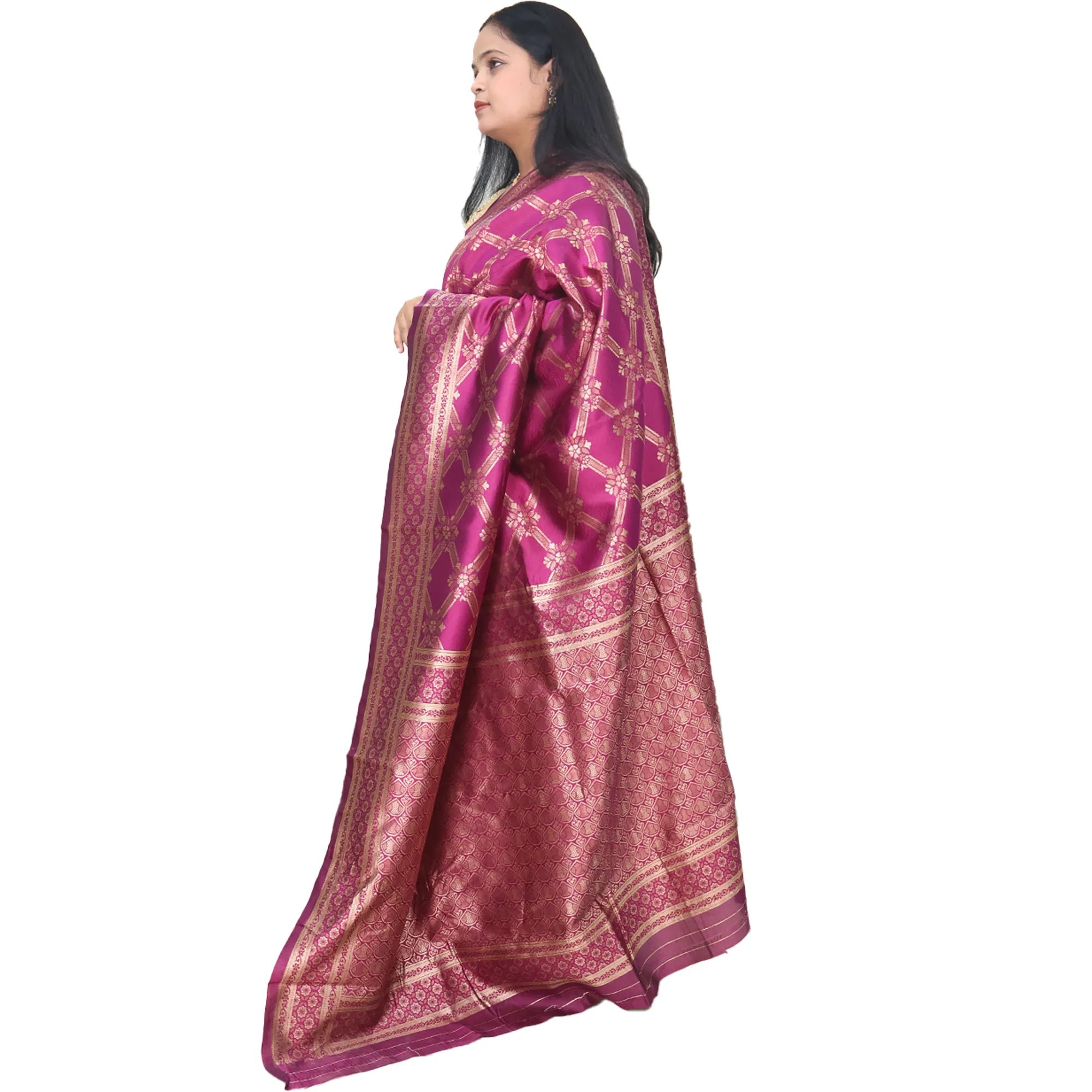 Amolika Sarees Regal Touch Wine Banarasi Silk Saree With Luxury Zari Finish & Unstitched Blouse