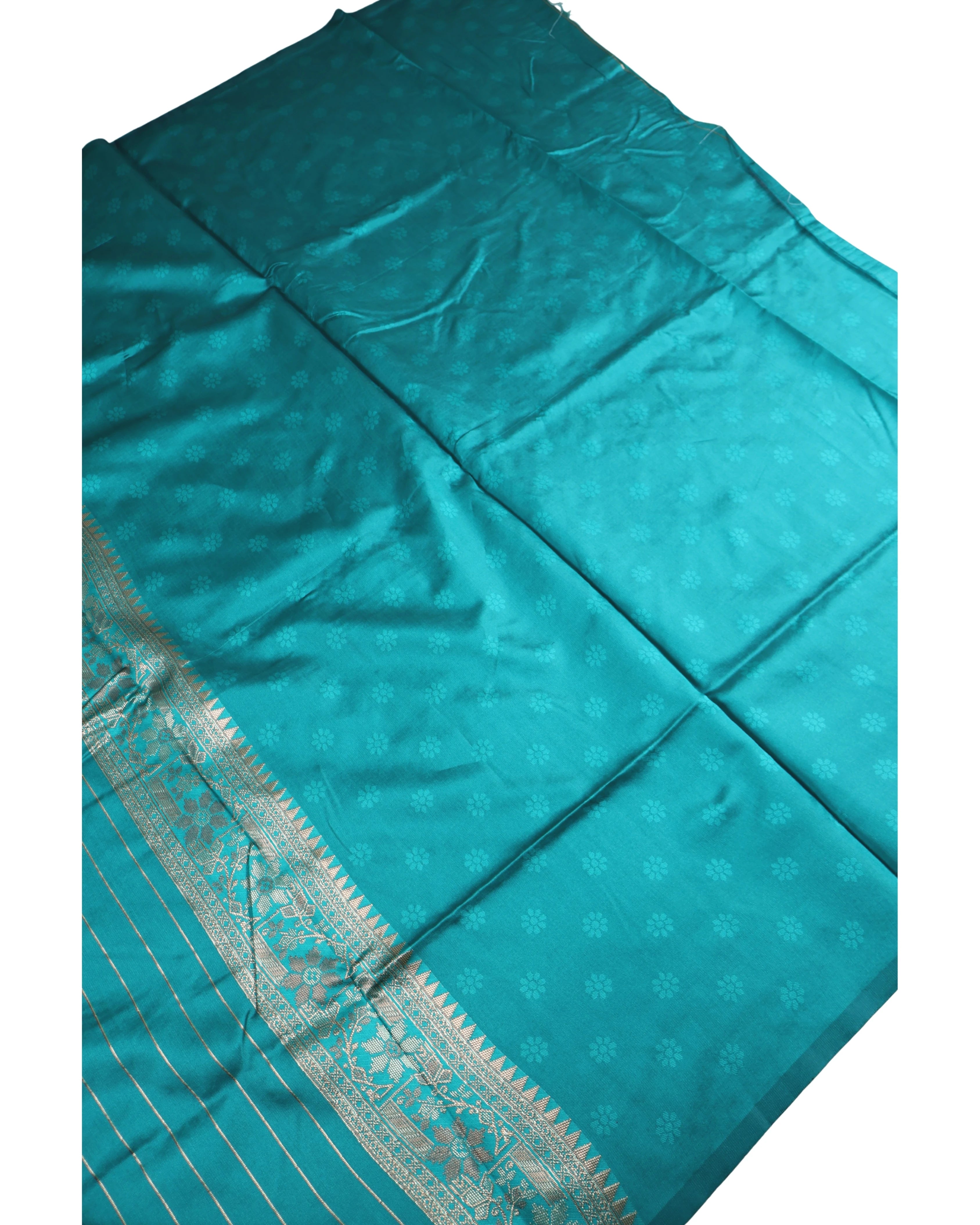 AMOLIKA Women's Banarasi Sky Blue Silk Saree With Unstitched Blouse Piece AM-1313