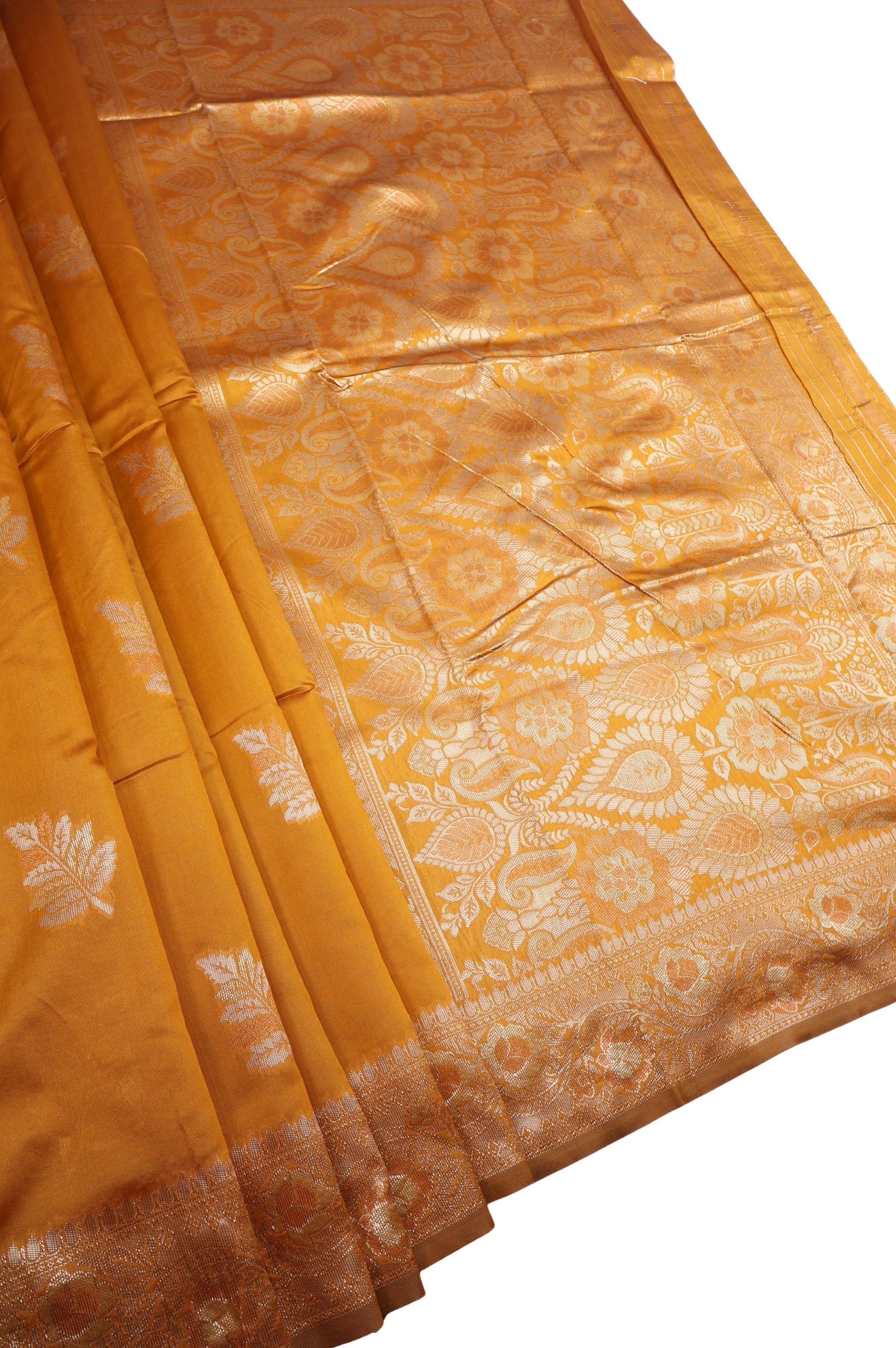 AMOLIKA Women's Banarasi Mustard Silk Saree With Unstitched Blouse Piece AM-1314