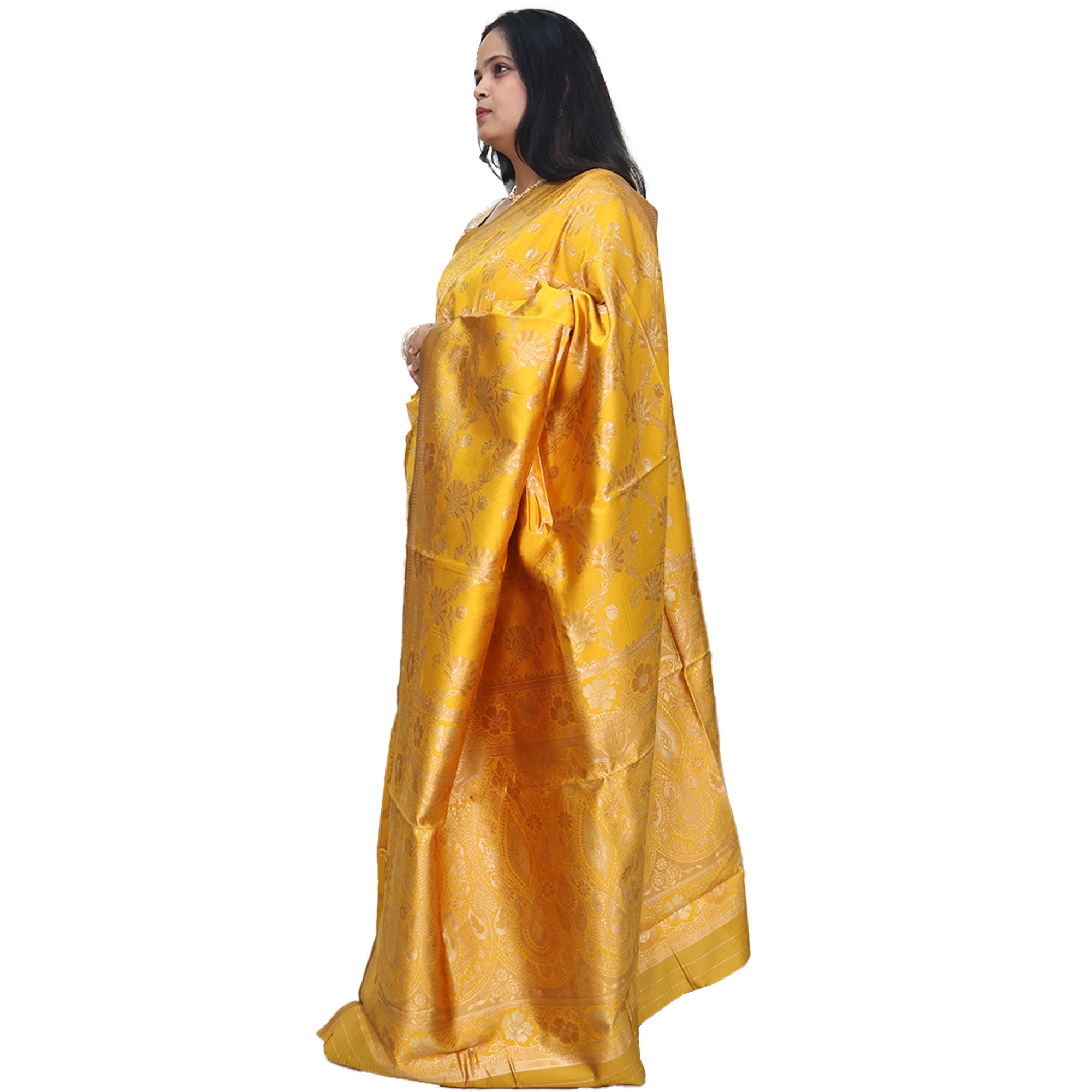Amolika Sarees Mustard Banarasi Silk Saree With Traditional Zari Work With Unstitched Blouse