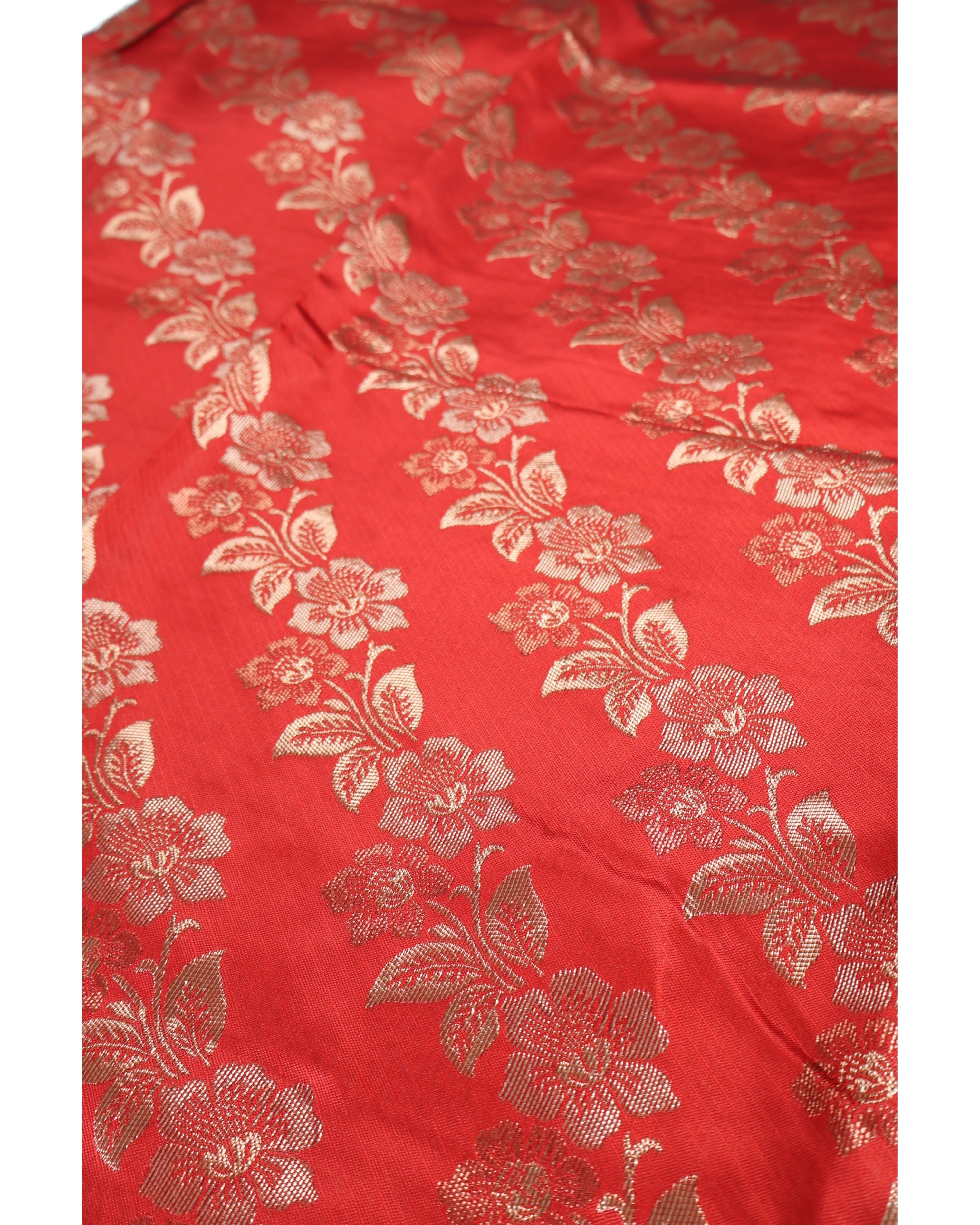 AMOLIKA Women's Banarasi Red Silk Saree With Unstitched Blouse Piece AM-1312