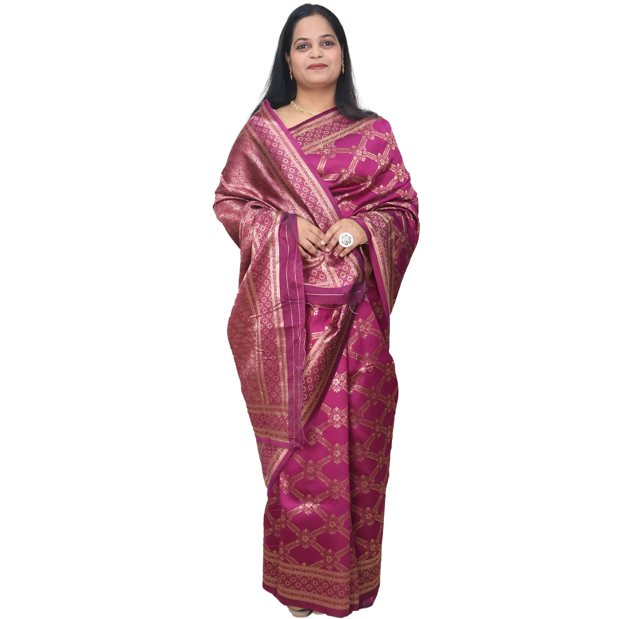 Amolika Sarees Regal Touch Wine Banarasi Silk Saree With Luxury Zari Finish & Unstitched Blouse
