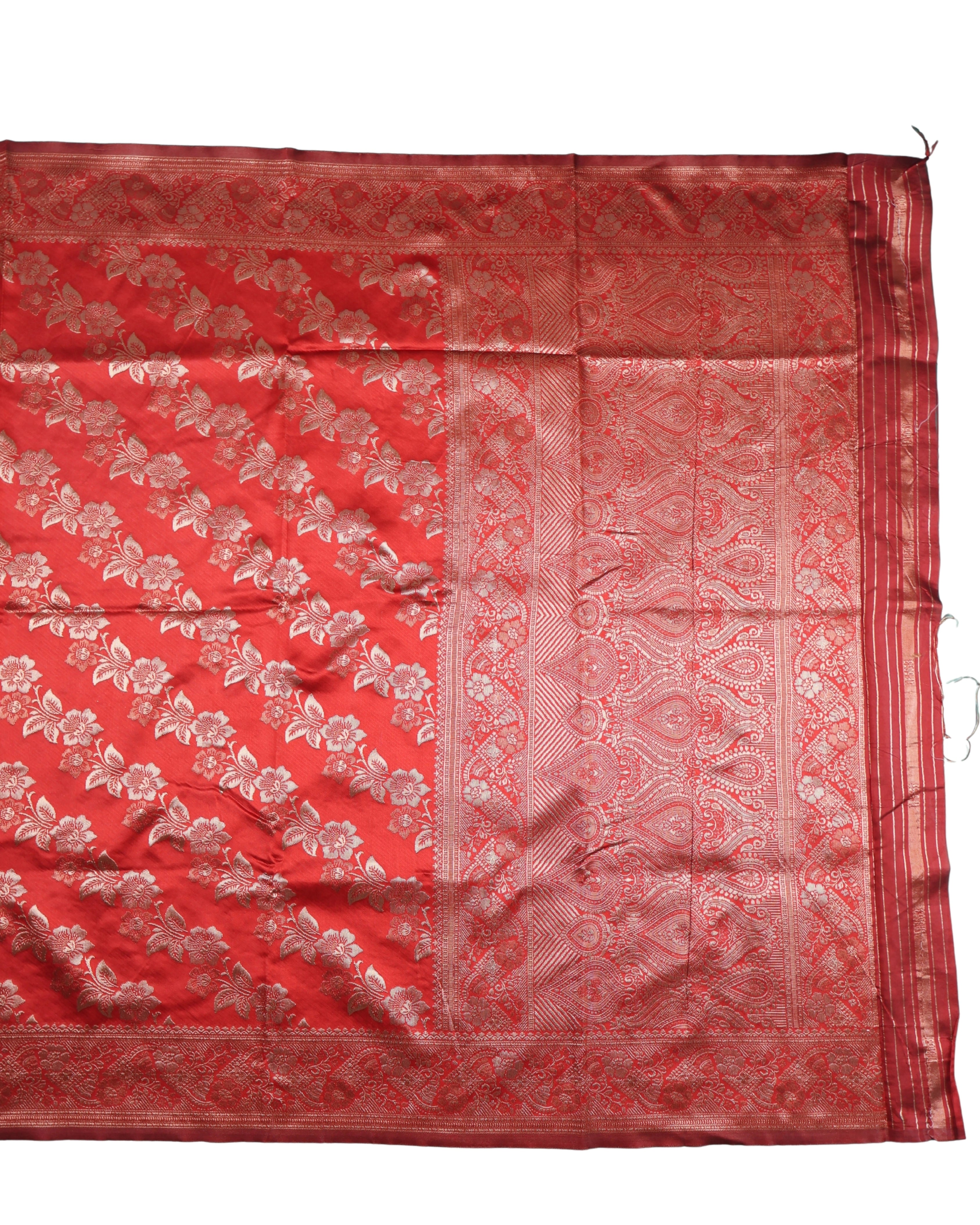 AMOLIKA Women's Banarasi Red Silk Saree With Unstitched Blouse Piece AM-1312