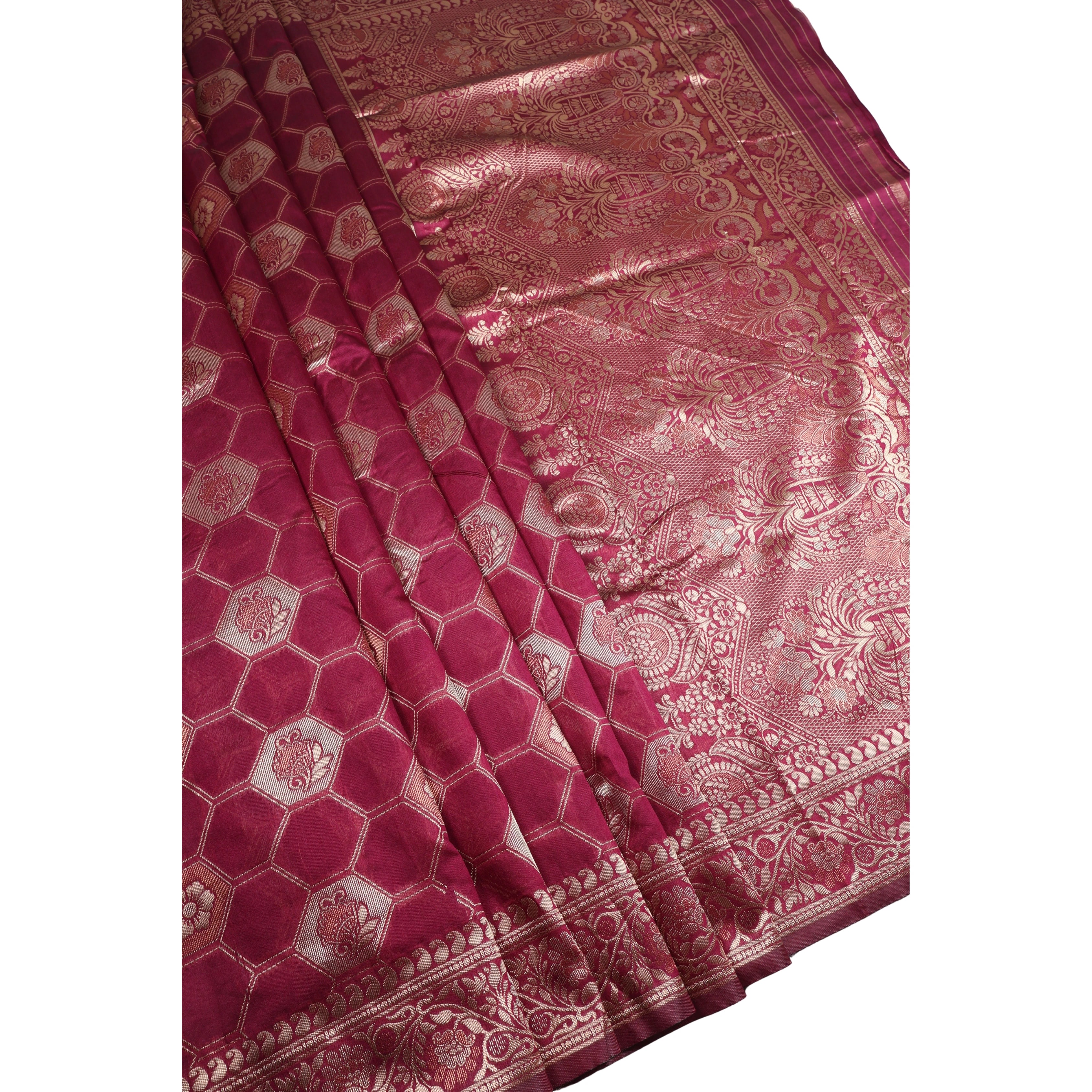 AMOLIKA Women's Banarasi Wine Saree With Unstitched Blouse Piece AM-1311