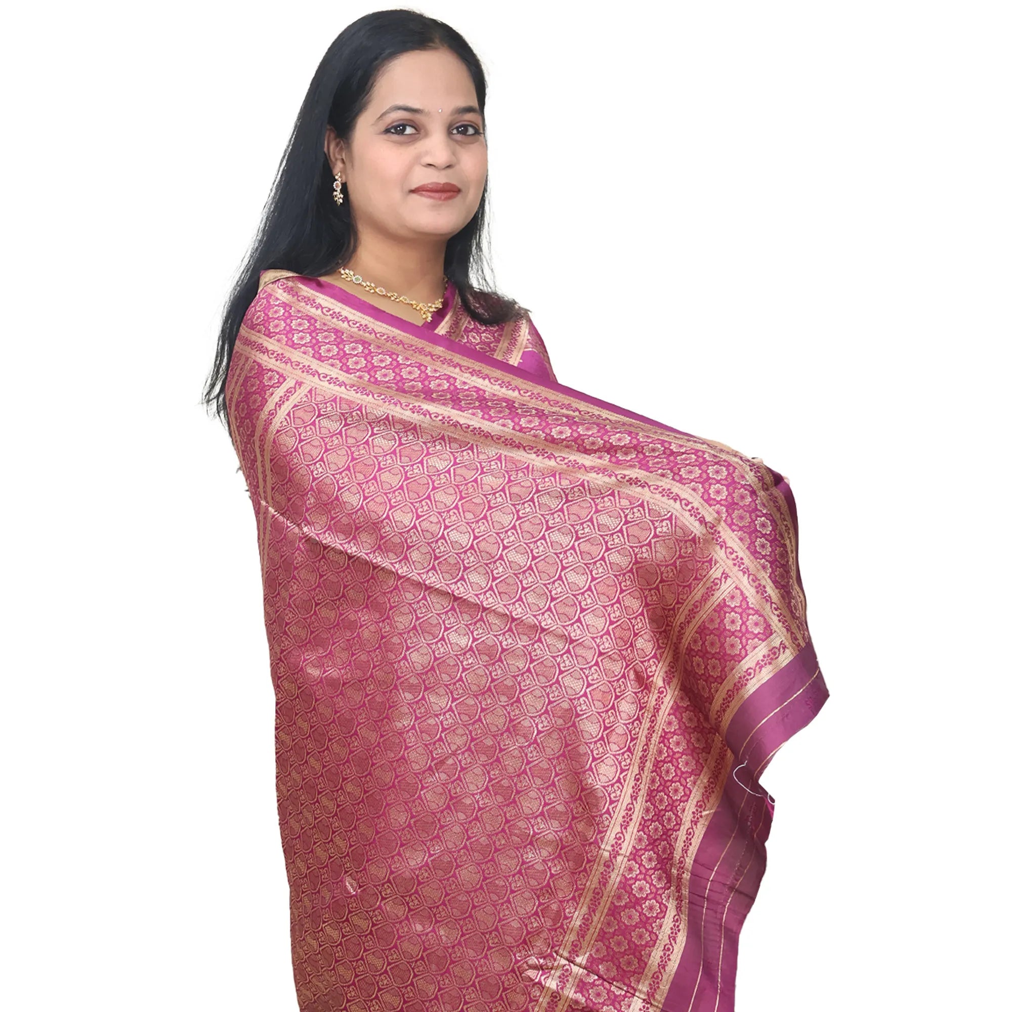 Amolika Sarees Regal Touch Wine Banarasi Silk Saree With Luxury Zari Finish & Unstitched Blouse