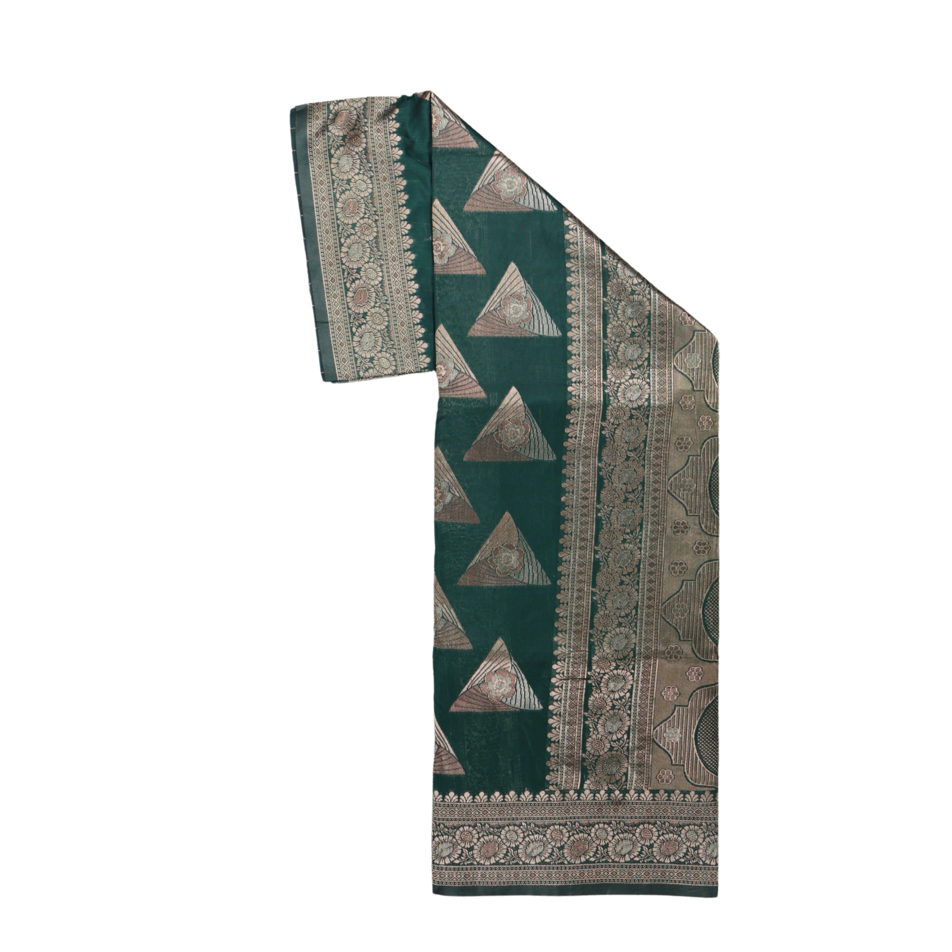 AMOLIKA Women's Banarasi Bottle Green Silk Saree With Unstitched Blouse Piece AM-1419