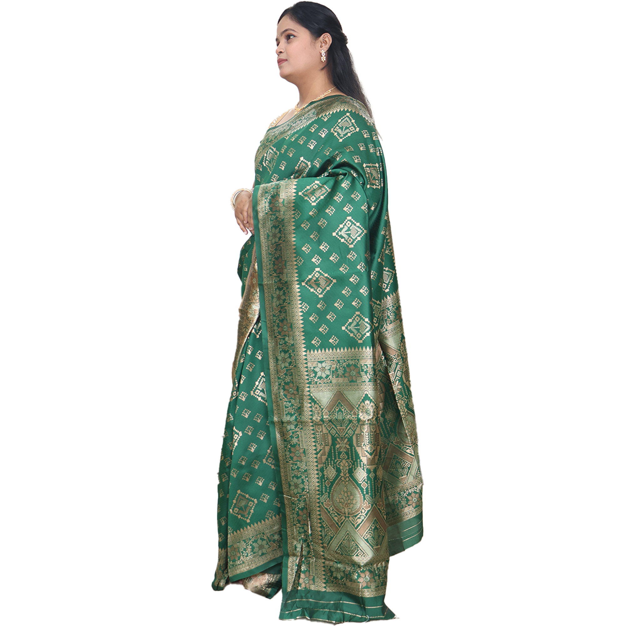 Amolika Sarees Classic Bottle Green Banarasi Silk Saree with Woven Border & Blouse Piece