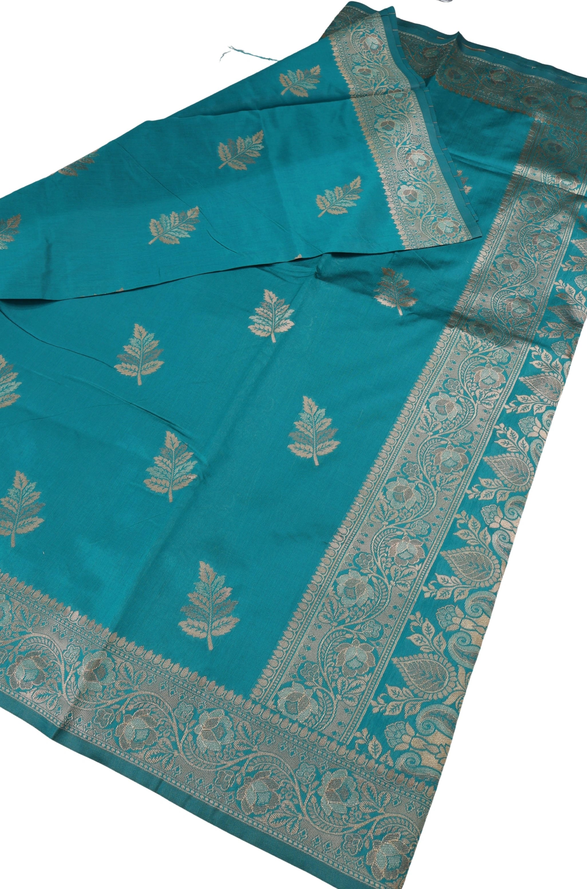 AMOLIKA Women's Banarasi Sky Blue Silk Saree With Unstitched Blouse Piece AM-1314