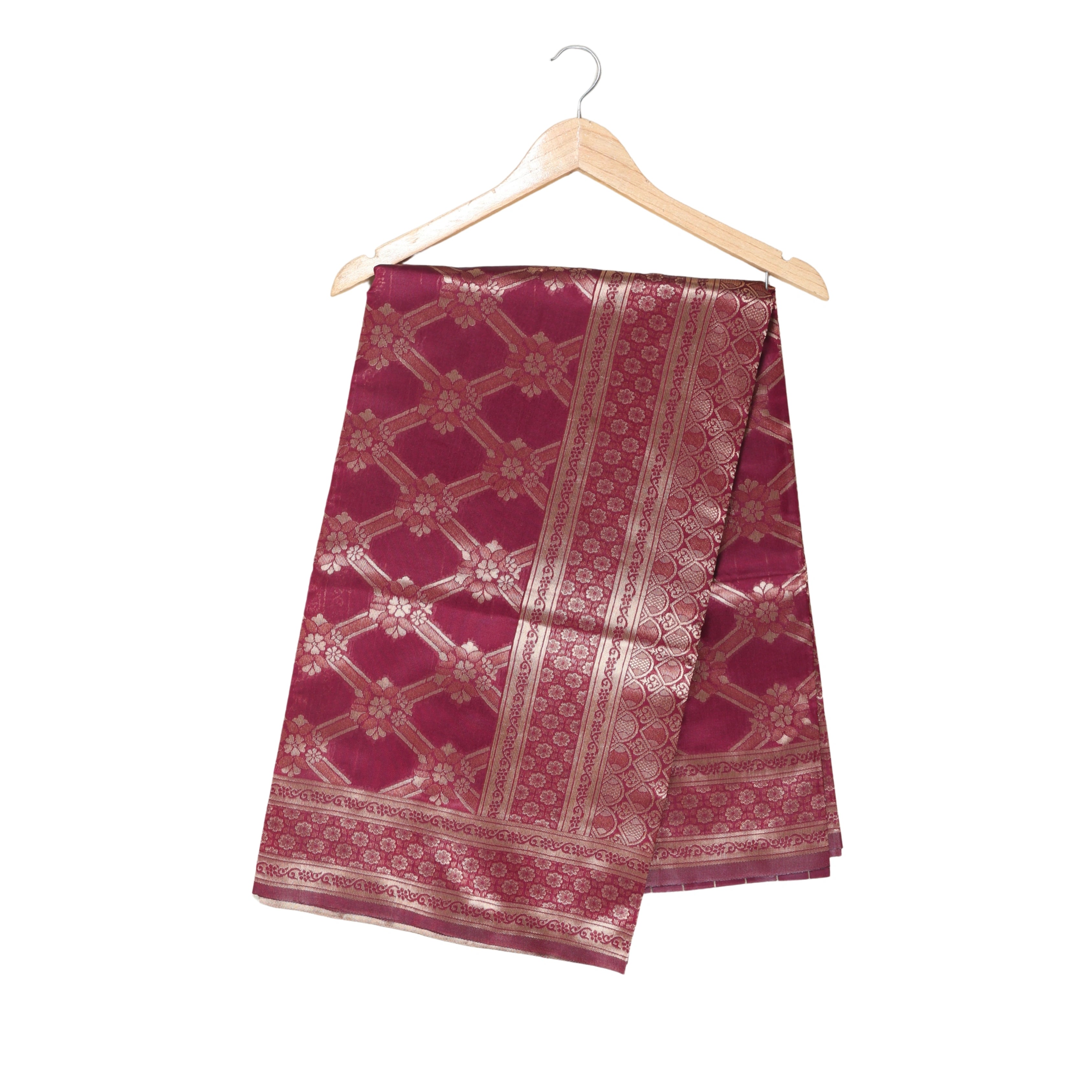 AMOLIKA Women's Banarasi Wine Silk Saree With Unstitched Blouse Piece AM-1286