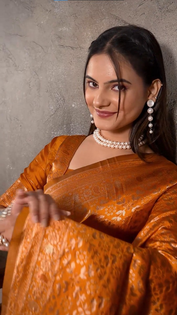 Amolika Sarees Magic Silk Saree Orange With Heavy Zari Woven Border & Unstitched Blouse Piece Party Wear
