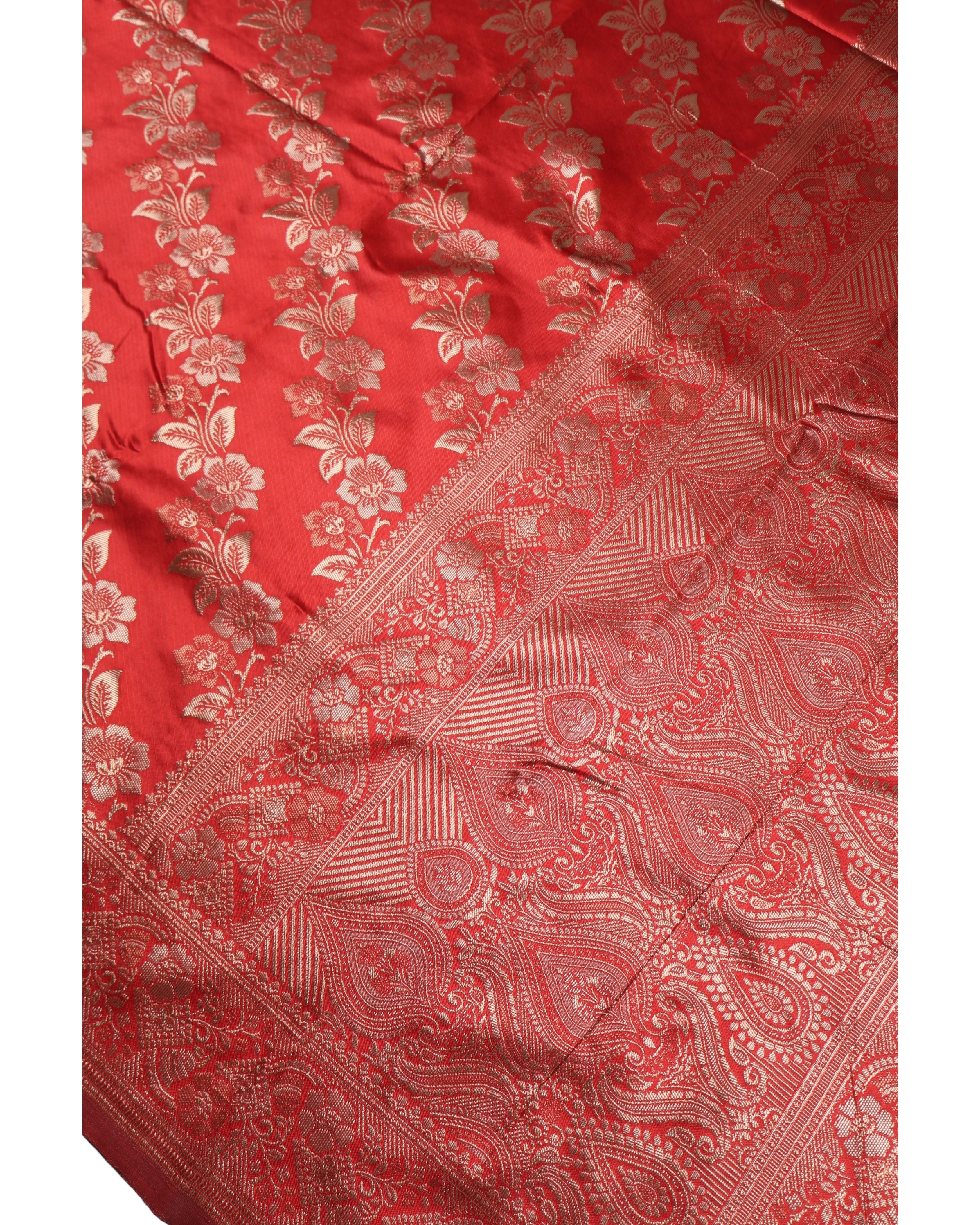 AMOLIKA Women's Banarasi Red Silk Saree With Unstitched Blouse Piece AM-1312