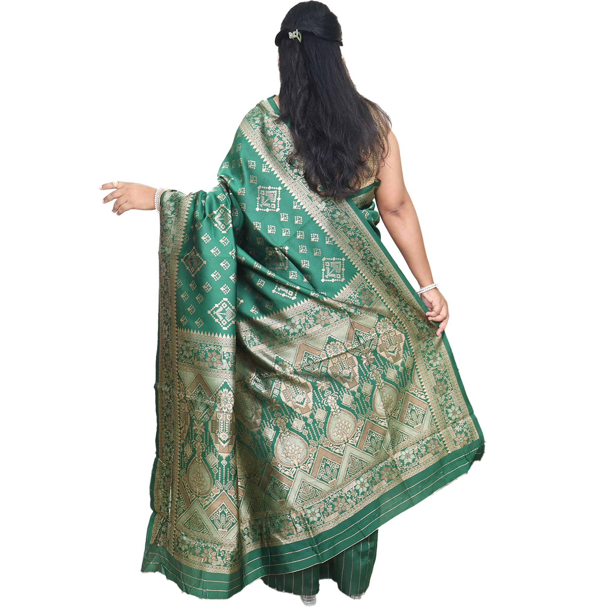 Amolika Sarees Classic Bottle Green Banarasi Silk Saree with Woven Border & Blouse Piece