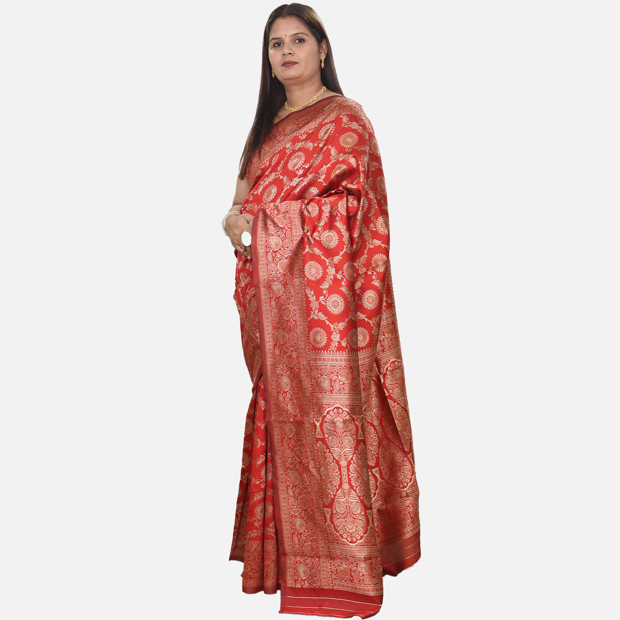 Amolika Sarees Pure Banarasi Red Silk Sarre With Intricate Gold Zari Weaving & Classic Motifs