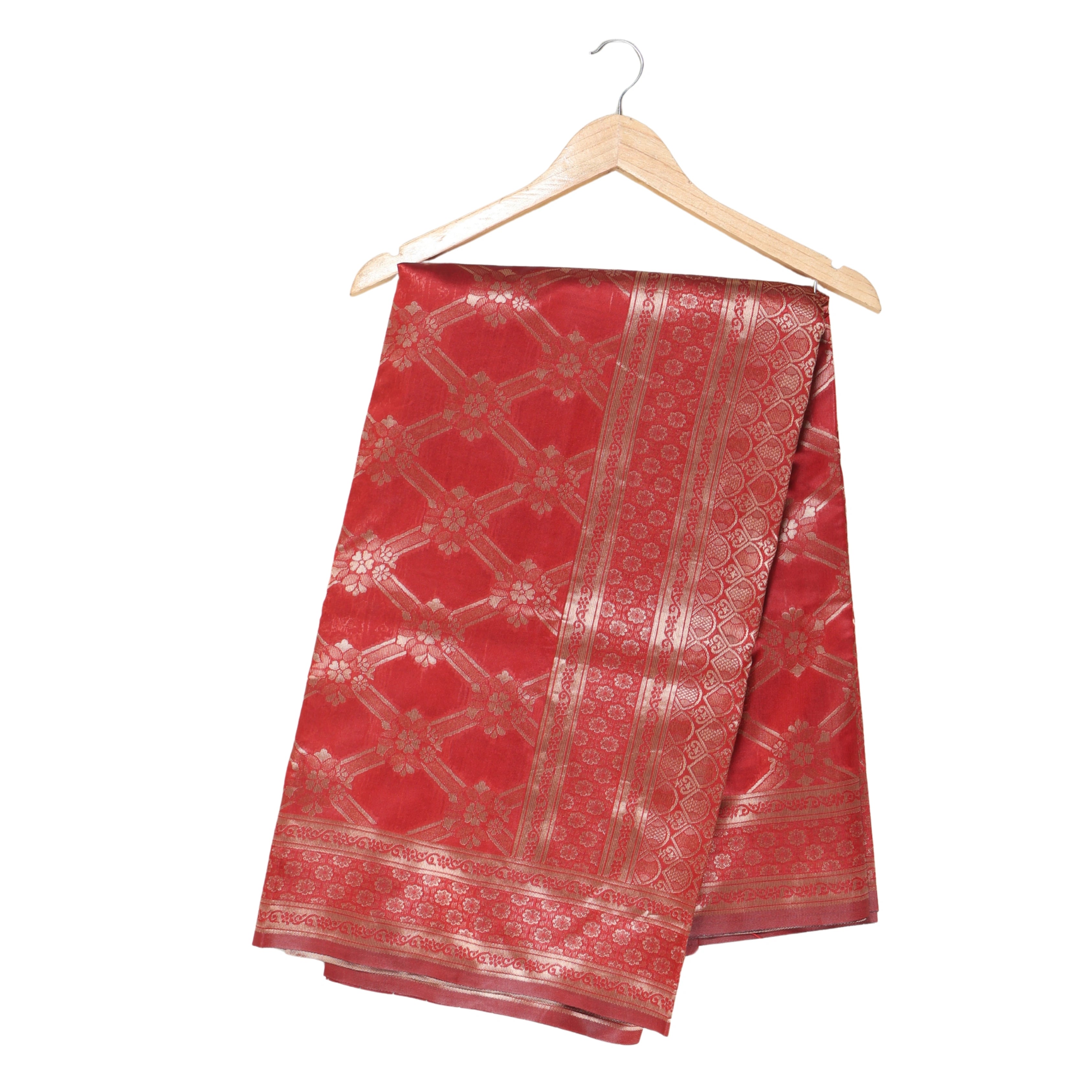 AMOLIKA Women's Banarasi Red Silk Saree With Unstitched Blouse Piece AM-1286