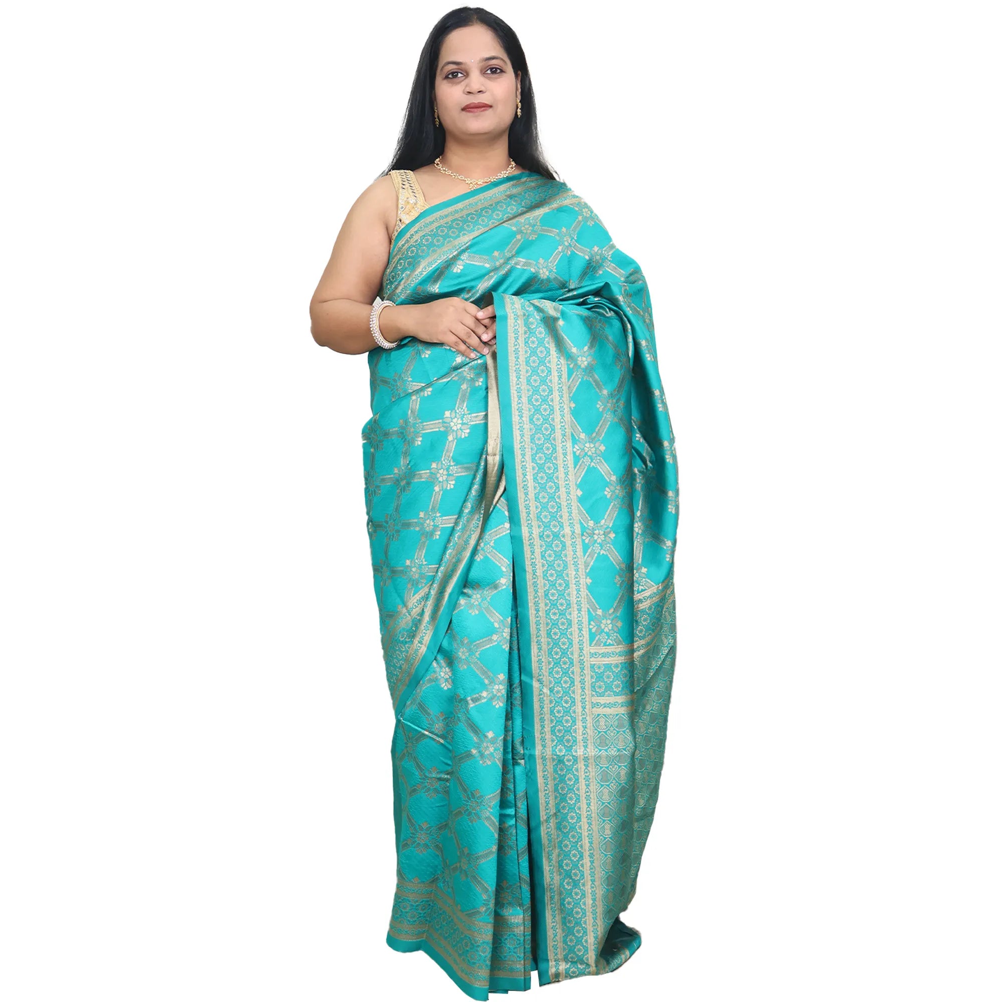 Amolika Sarees Ethnic Teal Green Banarasi Silk Saree With Matching Unstitched Blouse