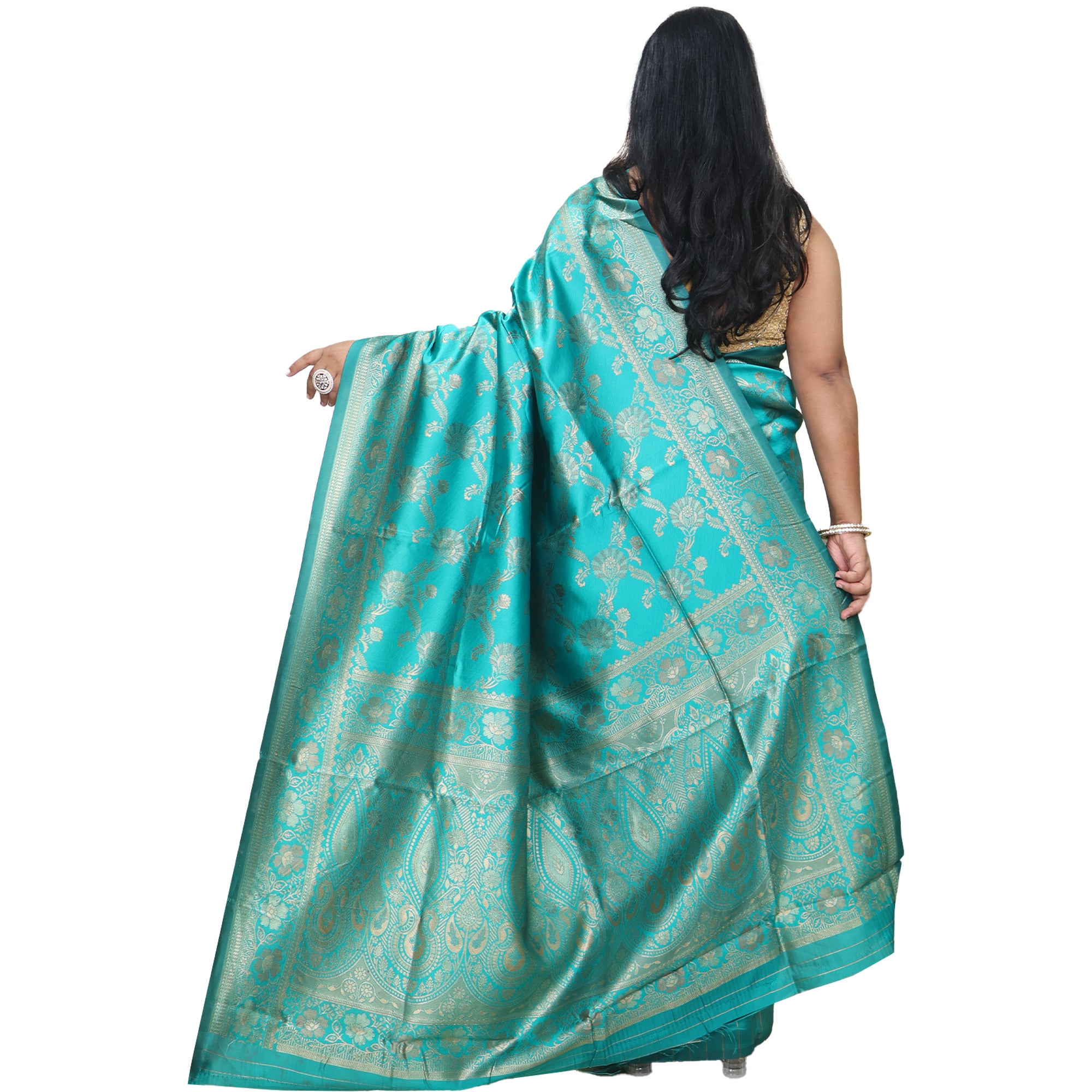 Amolika Sarees Banarasi Silk Teal Blue Saree With Rich Zari Weaving | Unstitched Blouse Included