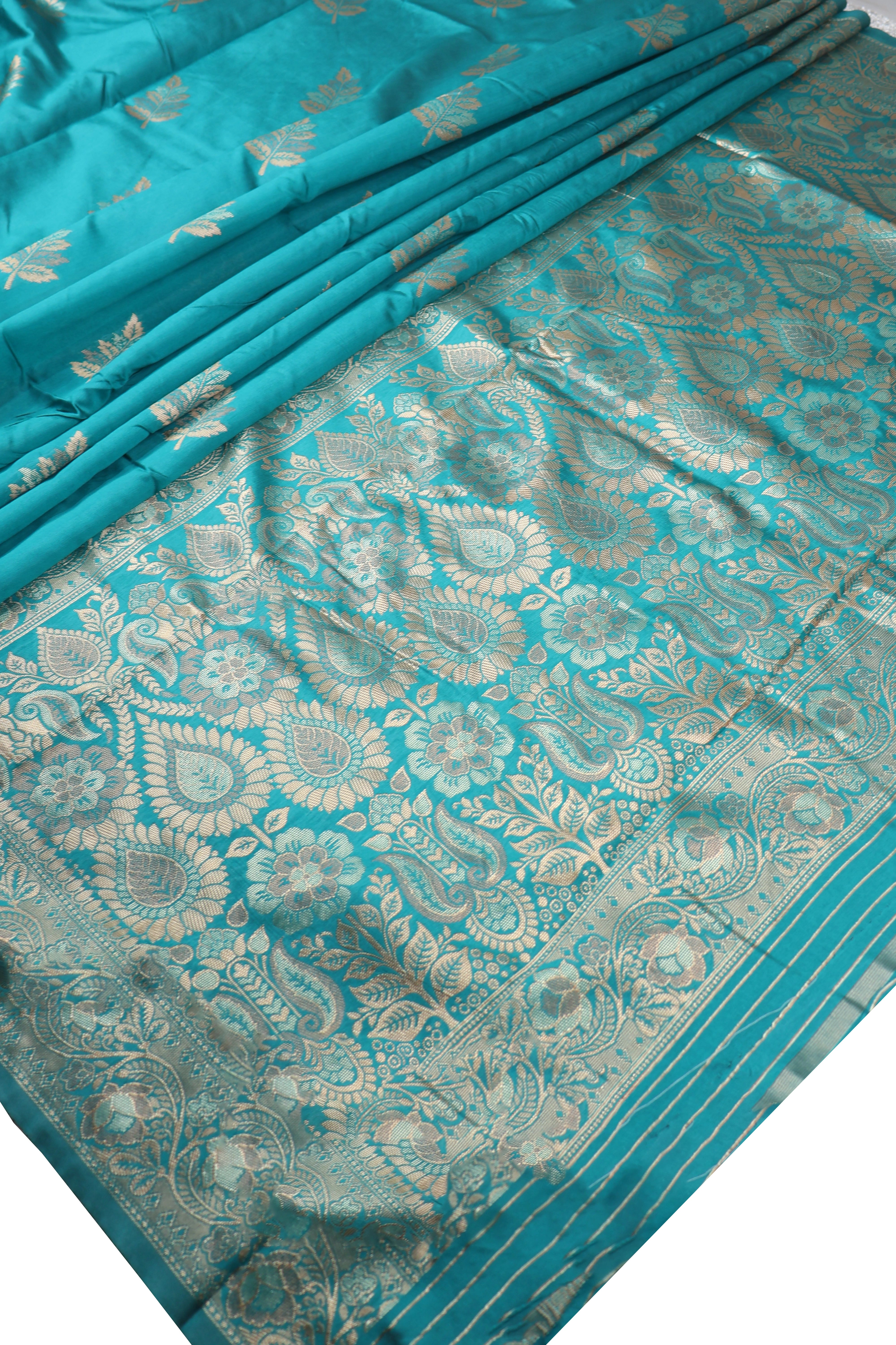 AMOLIKA Women's Banarasi Sky Blue Silk Saree With Unstitched Blouse Piece AM-1314