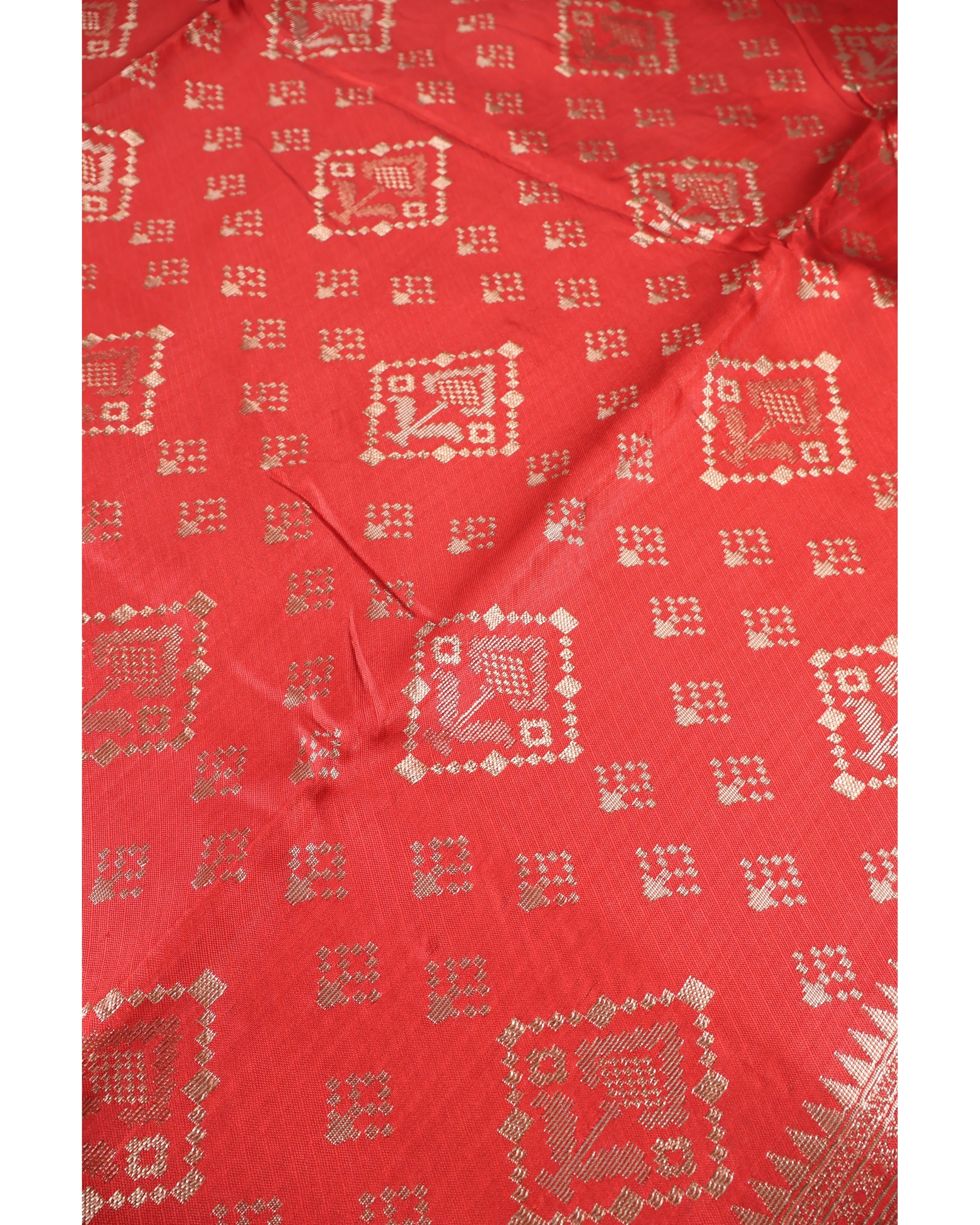 AMOLIKA Women's Banarasi Red Silk Saree With Unstitched Blouse Piece AM-1313