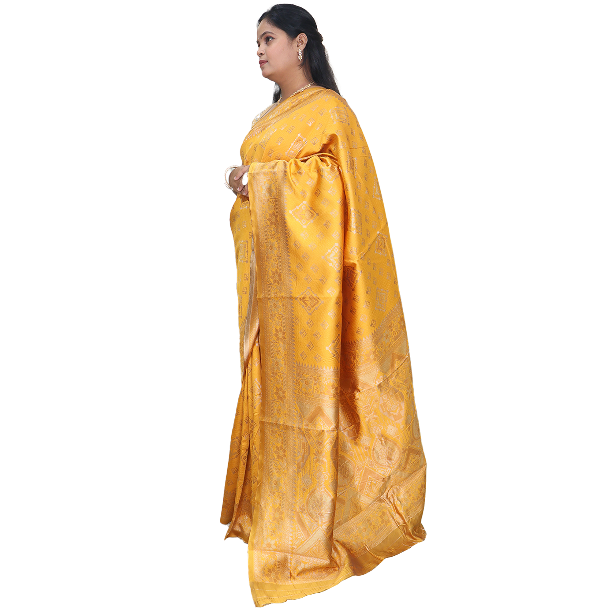 Amolika Sarees Mustard Banarasi Silk Saree With Intricate Butta Weaving & Unstitched Blouse Piece