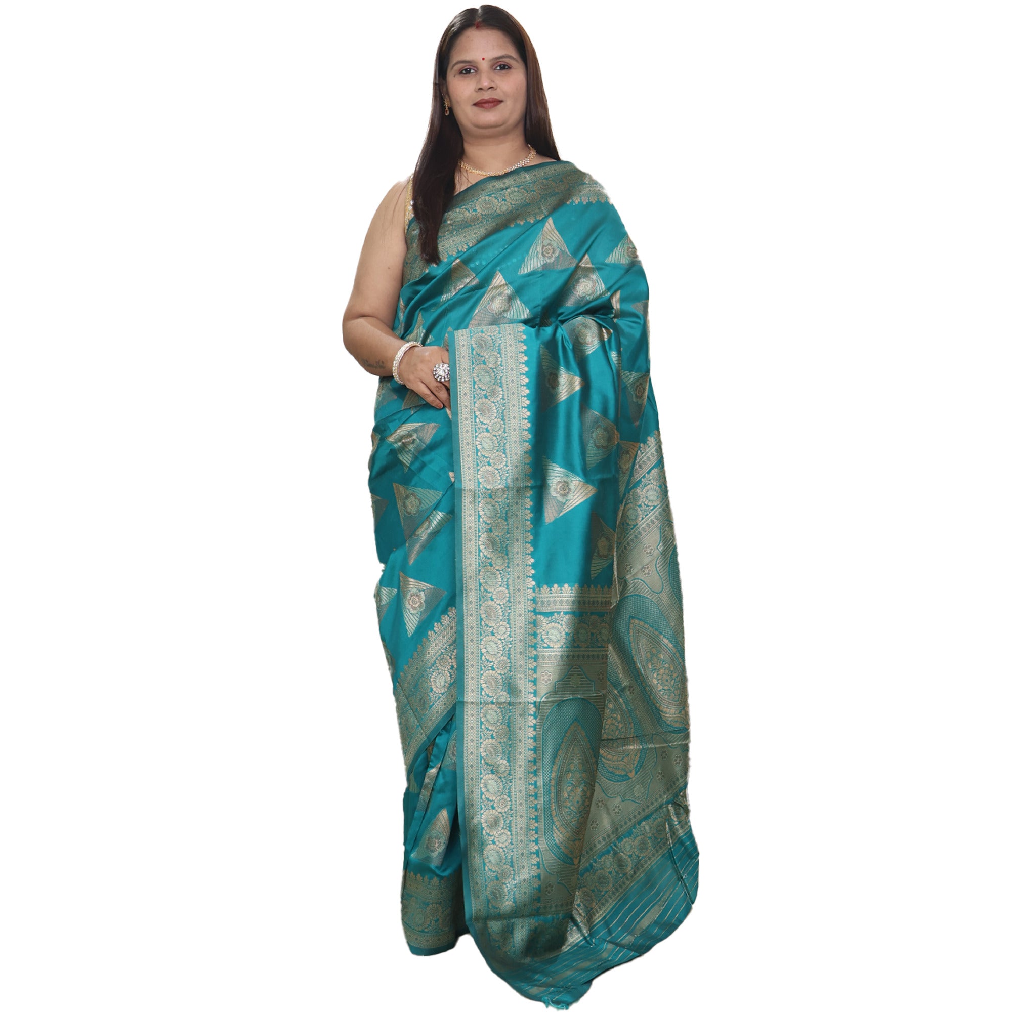 Amolika Sarees Sky Blue Banarasi Silk Saree With Exclusive Zari Pattern & Unstitched Blouse