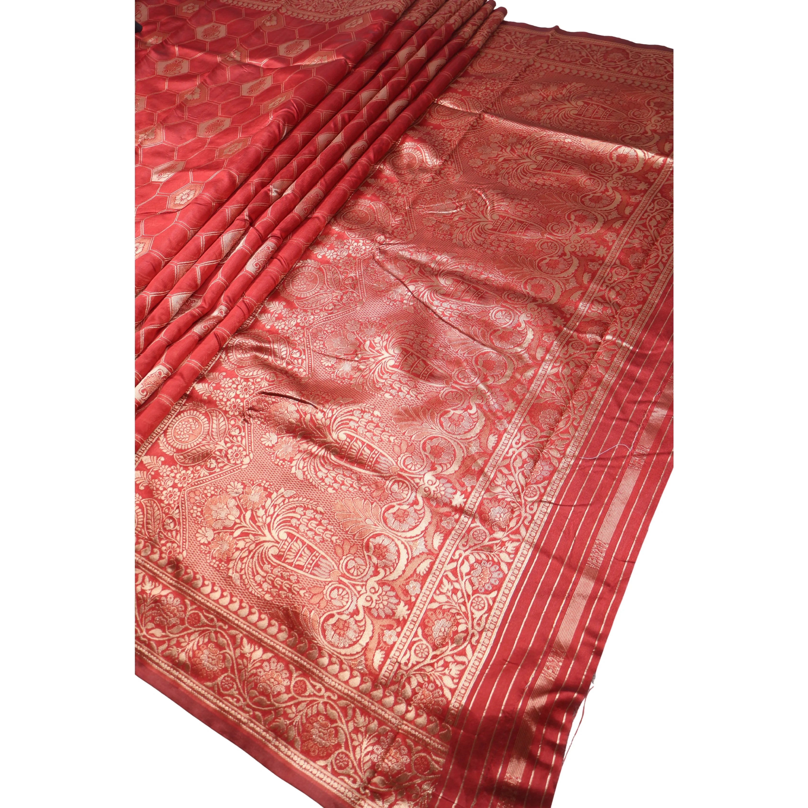 AMOLIKA Women's Banarasi Red Silk Saree With Unstitched Blouse Piece AM-1311
