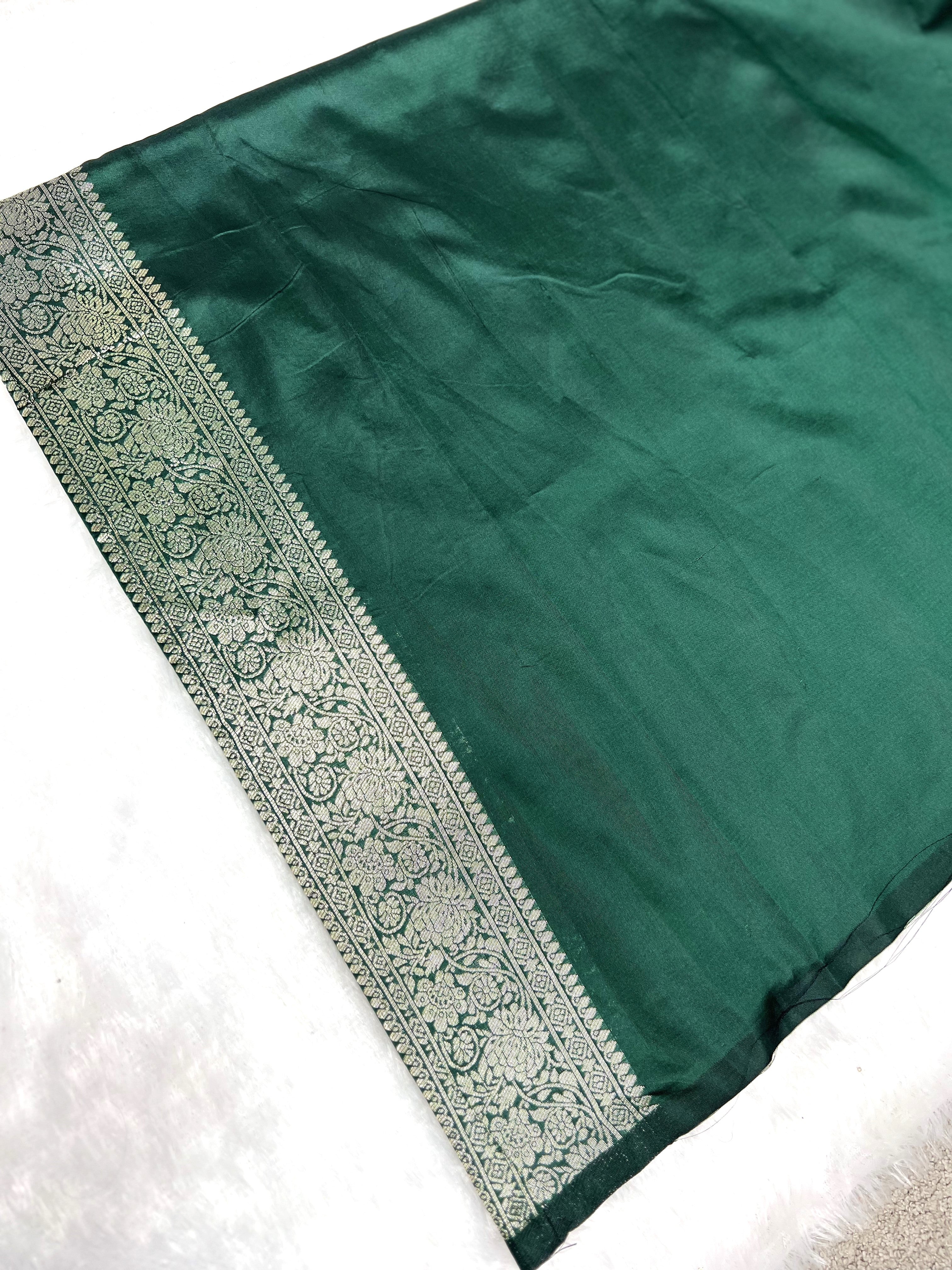 Amolika Premium Soft Silk Saree With Heavy Zari Border & Unstitched Blouse Piece (Bottle Green)(8)