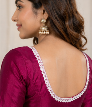 Magenta Dola Silk Designer Blouse By Amolika Sarees With Allover Lace & 21+ Inch Sleeves | Non-Padded