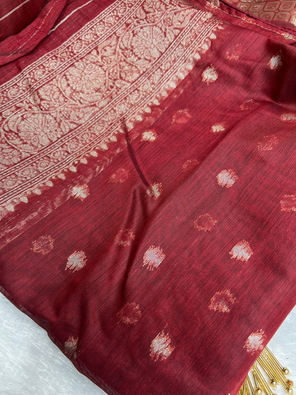 Amolika Sarees Festive Wear Banarasi RO Silk Saree With Floral Zari Motifs – Maroon & Grey With Unstitched Blouse