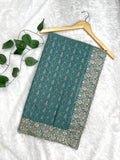 Amolika Designer Soft Silk Saree With Thread Embroidery & Heavy Floral Border (Teal Green | Unstitched Blouse)
