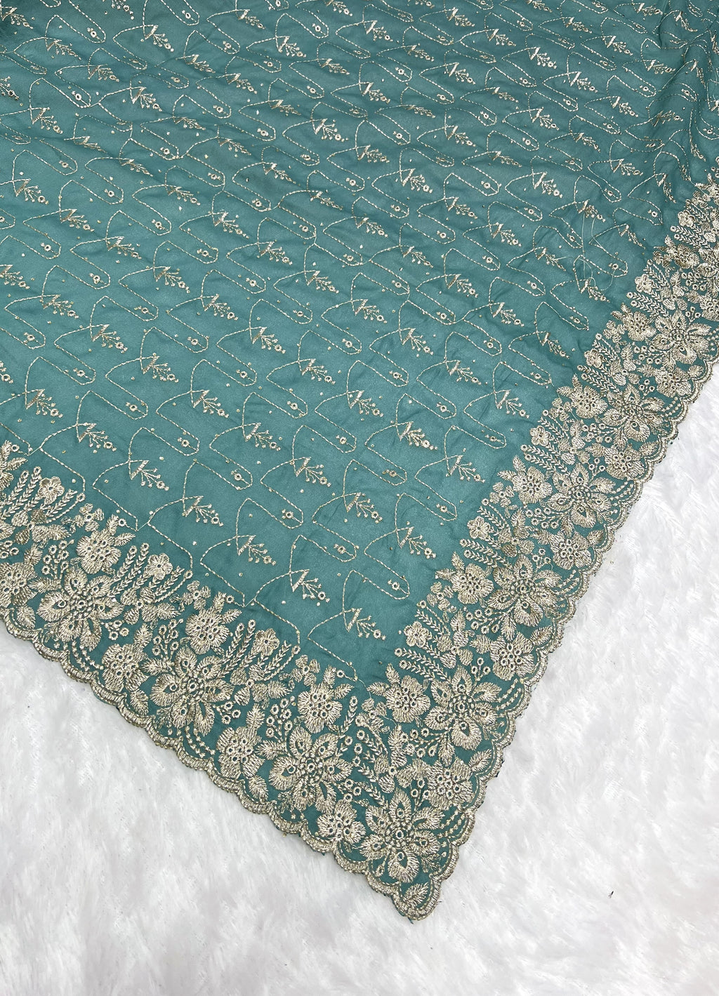 Amolika Designer Soft Silk Saree With Thread Embroidery & Heavy Floral Border (Teal Green | Unstitched Blouse)