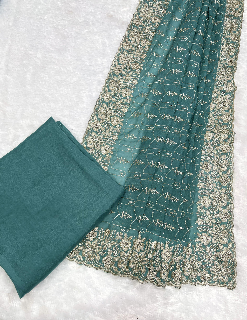 Amolika Designer Soft Silk Saree With Thread Embroidery & Heavy Floral Border (Teal Green | Unstitched Blouse)