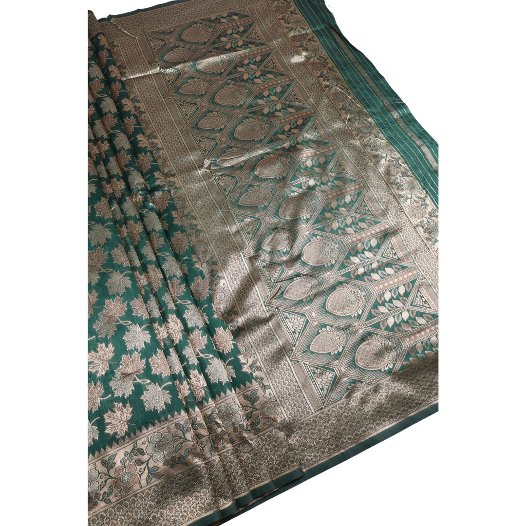 Banarasi Bottle Green Silk Saree With Unstitched Blouse Piece AM - 1283 - Amolika Sarees