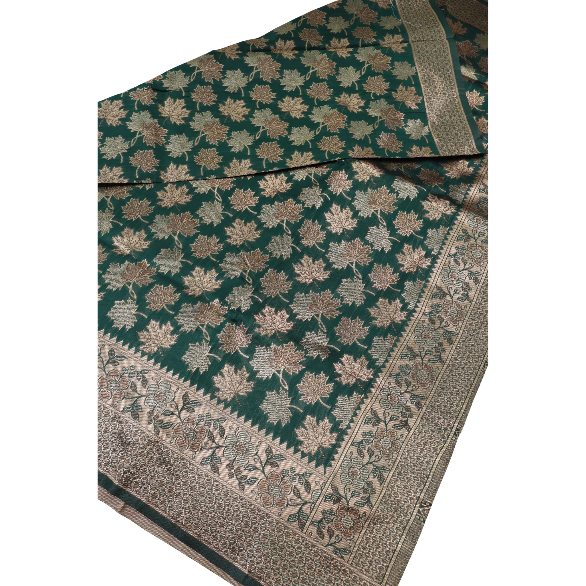 Banarasi Bottle Green Silk Saree With Unstitched Blouse Piece AM - 1283 - Amolika Sarees