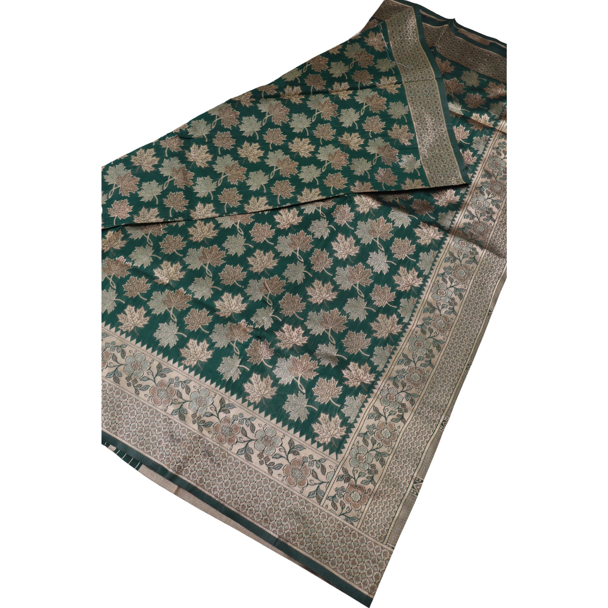 Banarasi Bottle Green Silk Saree With Unstitched Blouse Piece AM - 1283 - Amolika Sarees