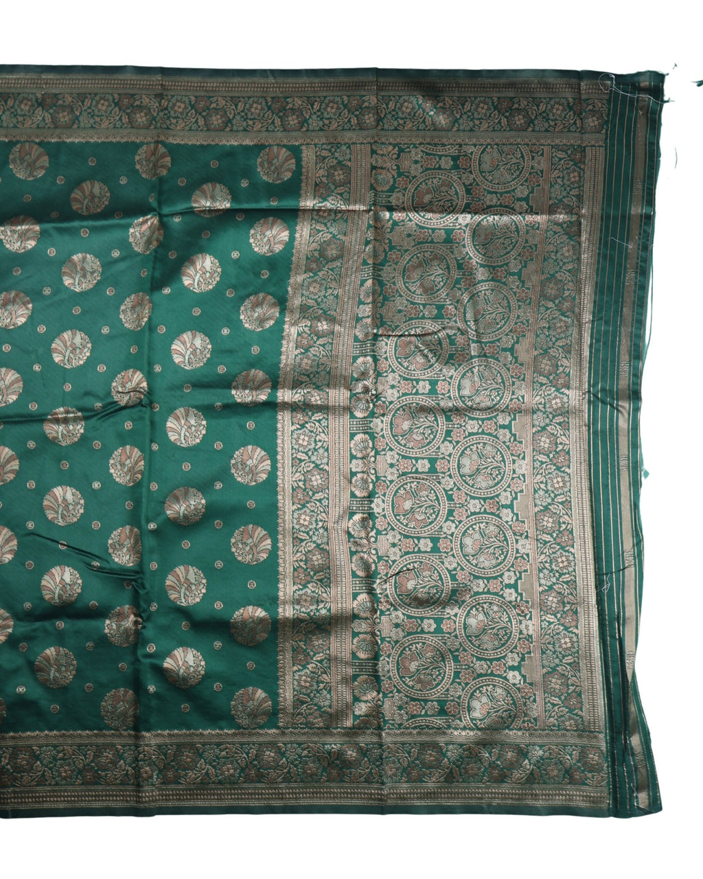 Banarasi Bottle Green Silk Saree With Unstitched Blouse Piece AM - 1285 - Amolika Sarees