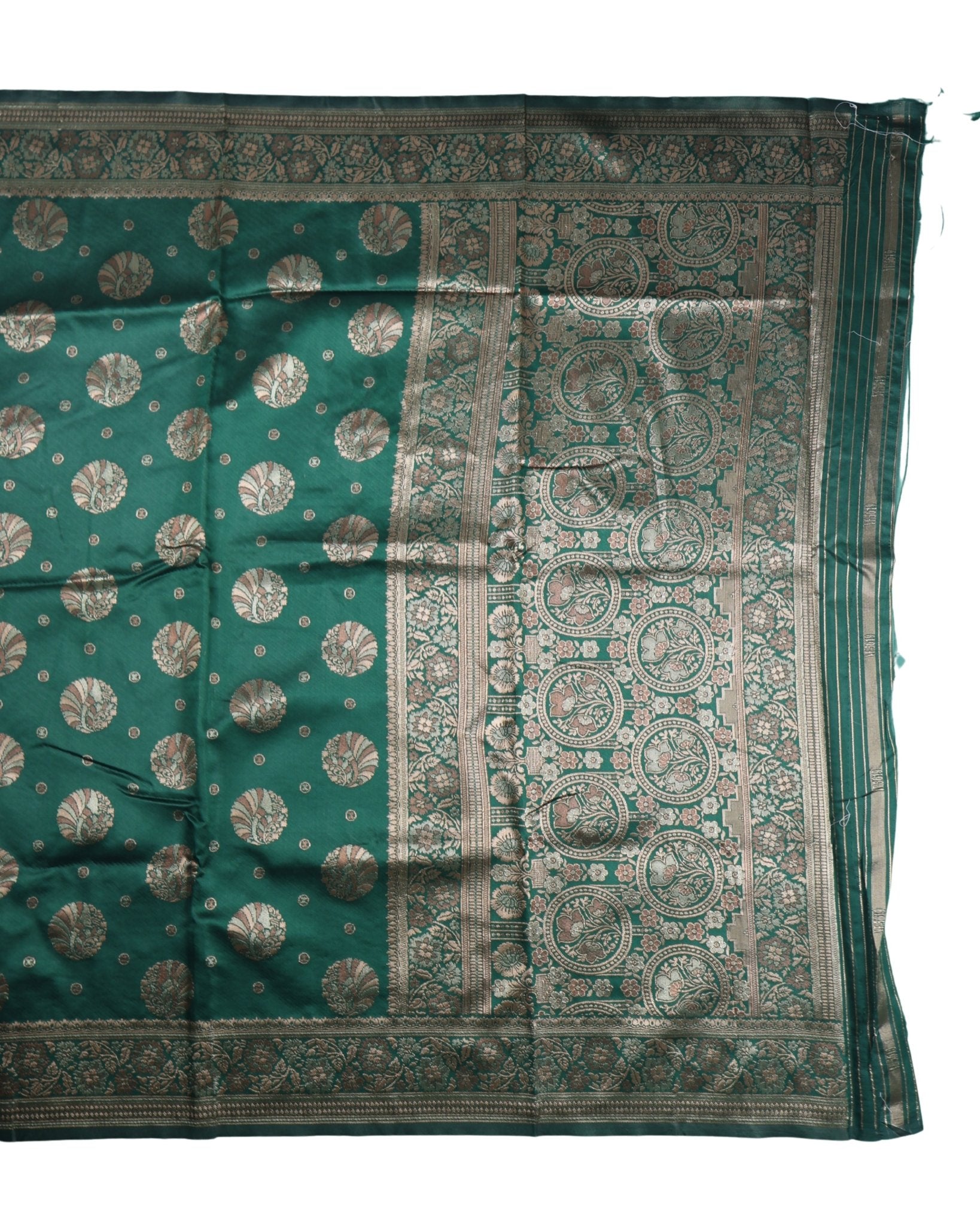 Banarasi Bottle Green Silk Saree With Unstitched Blouse Piece AM - 1285 - Amolika Sarees