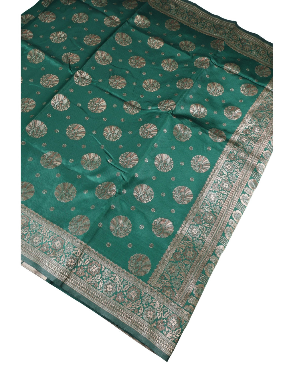 Banarasi Bottle Green Silk Saree With Unstitched Blouse Piece AM - 1285 - Amolika Sarees