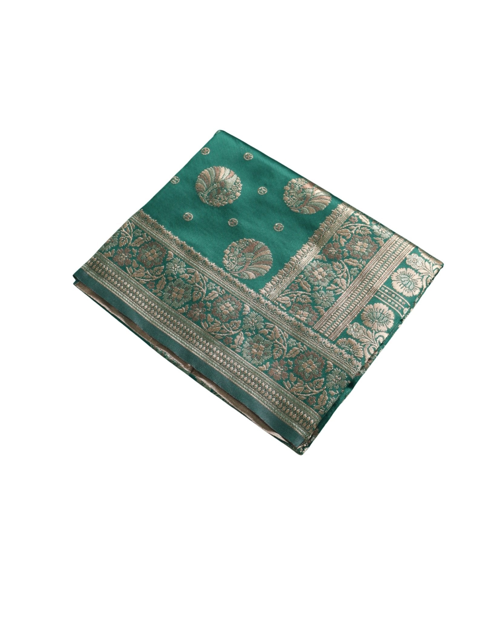 Banarasi Bottle Green Silk Saree With Unstitched Blouse Piece AM - 1285 - Amolika Sarees