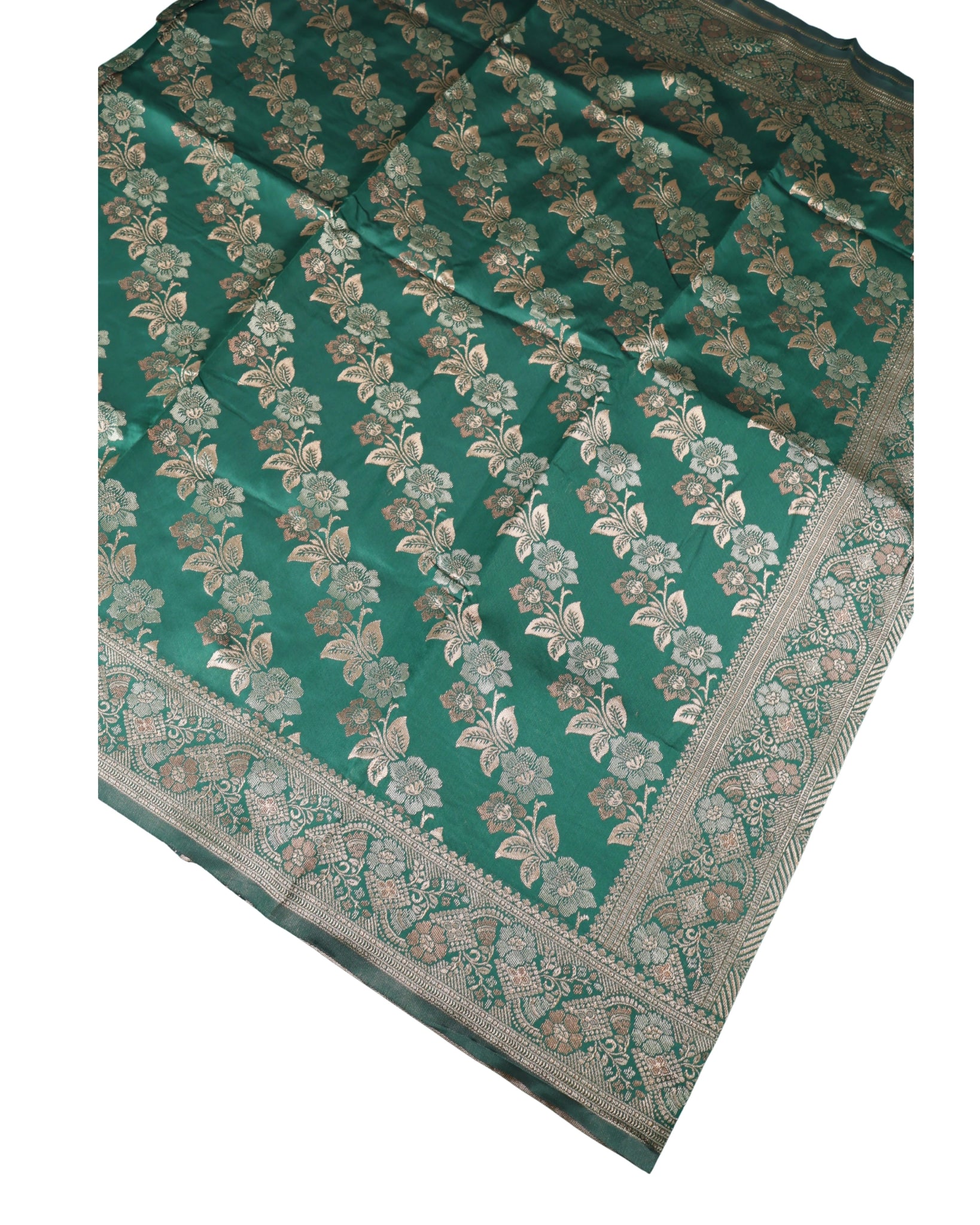 Banarasi Bottle Green Silk Saree With Unstitched Blouse Piece AM - 1312 - Amolika Sarees
