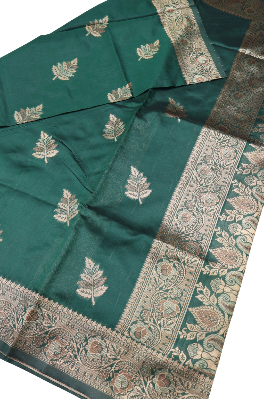 Banarasi Bottle Green Silk Saree With Unstitched Blouse Piece AM - 1314 - Amolika Sarees