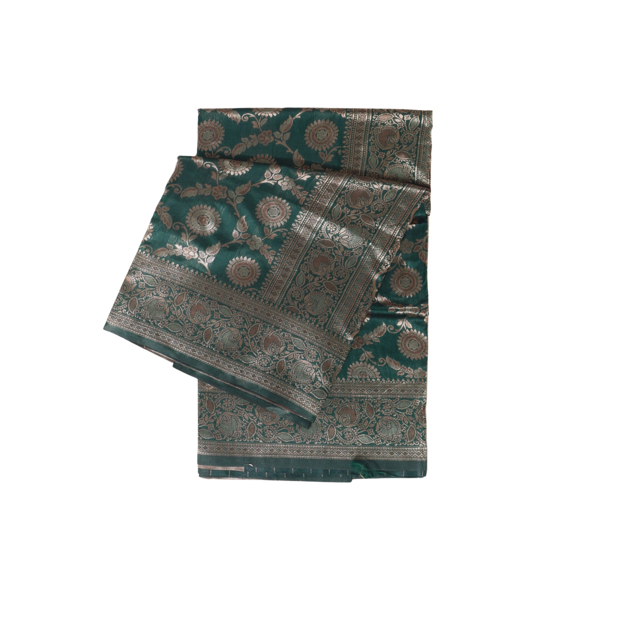 Banarasi Bottle Green Silk Saree With Unstitched Blouse Piece AM - 1315 - Amolika Sarees
